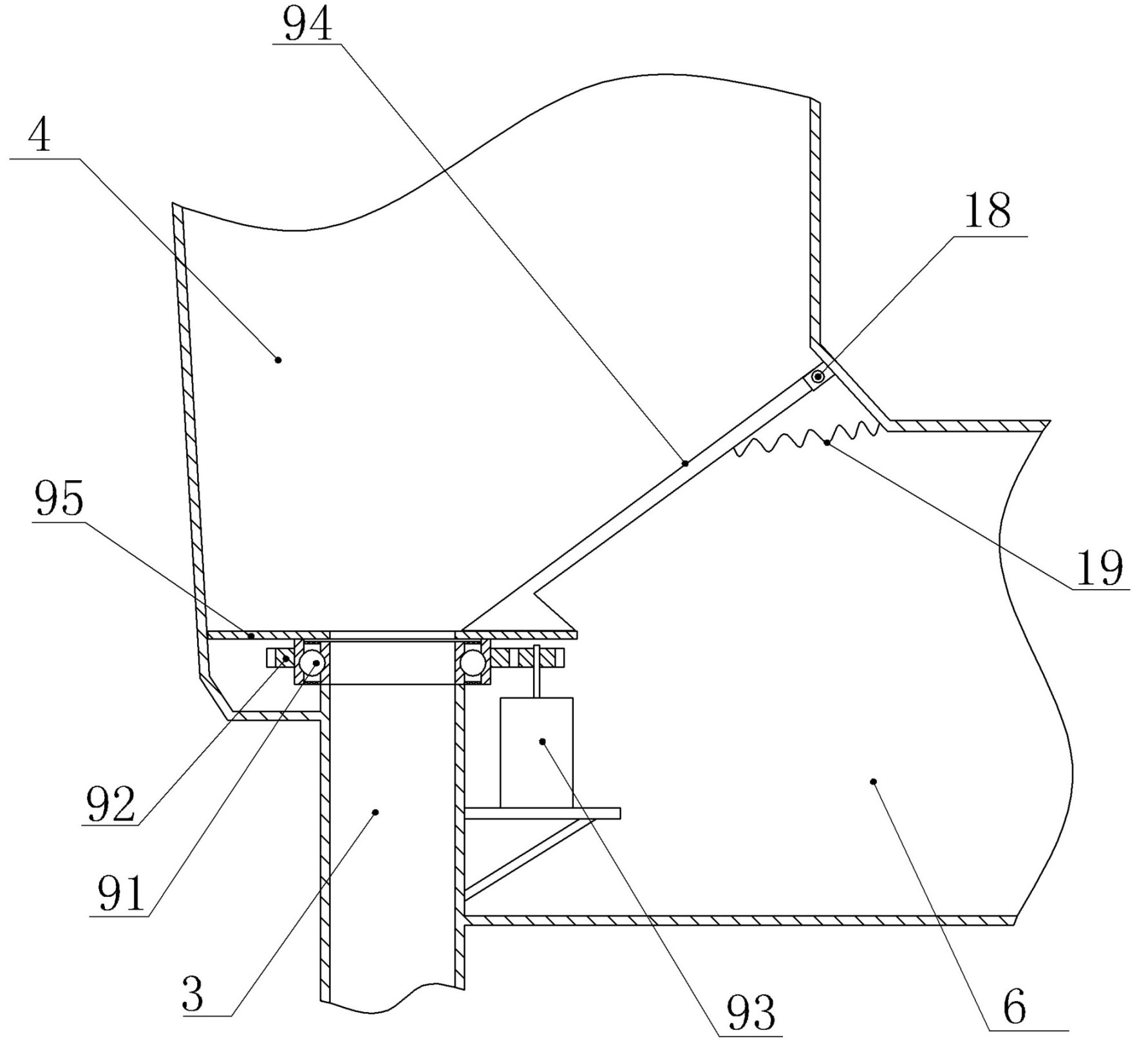 Pneumatic powder conveying gas material separation and decompression device and process