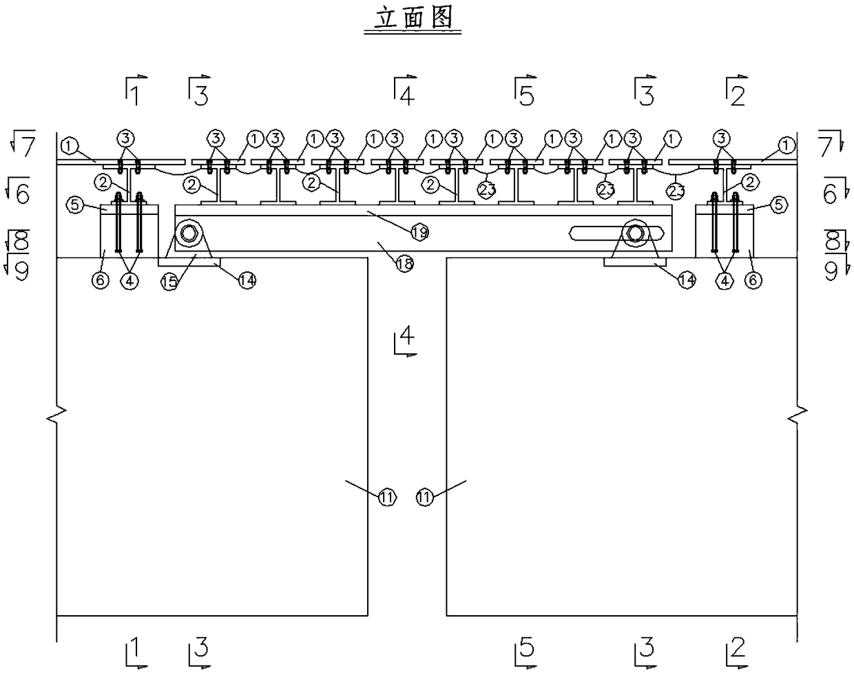 Simply supported longitudinal beam structure of large displacement modular telescopic device for medium and low speed maglev bridge