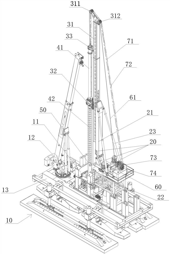 Static pile press machine for guiding hole and excavating in middle and construction method thereof