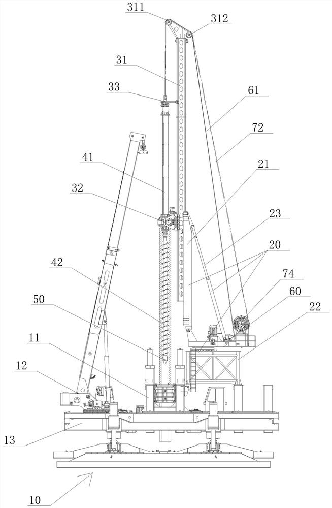 Static pile press machine for guiding hole and excavating in middle and construction method thereof