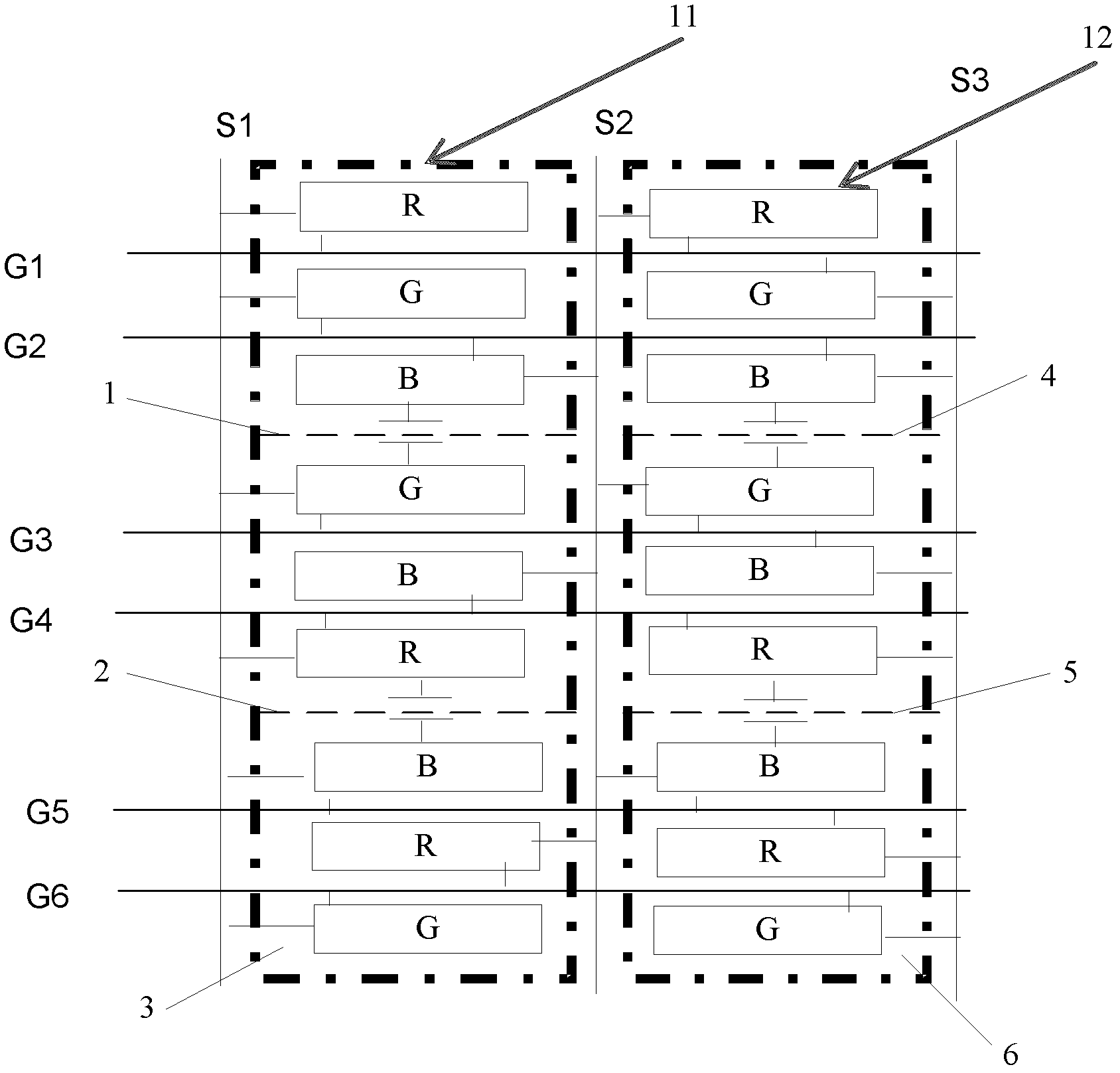 Horizontal pixel structure driven by double-grid and liquid crystal display