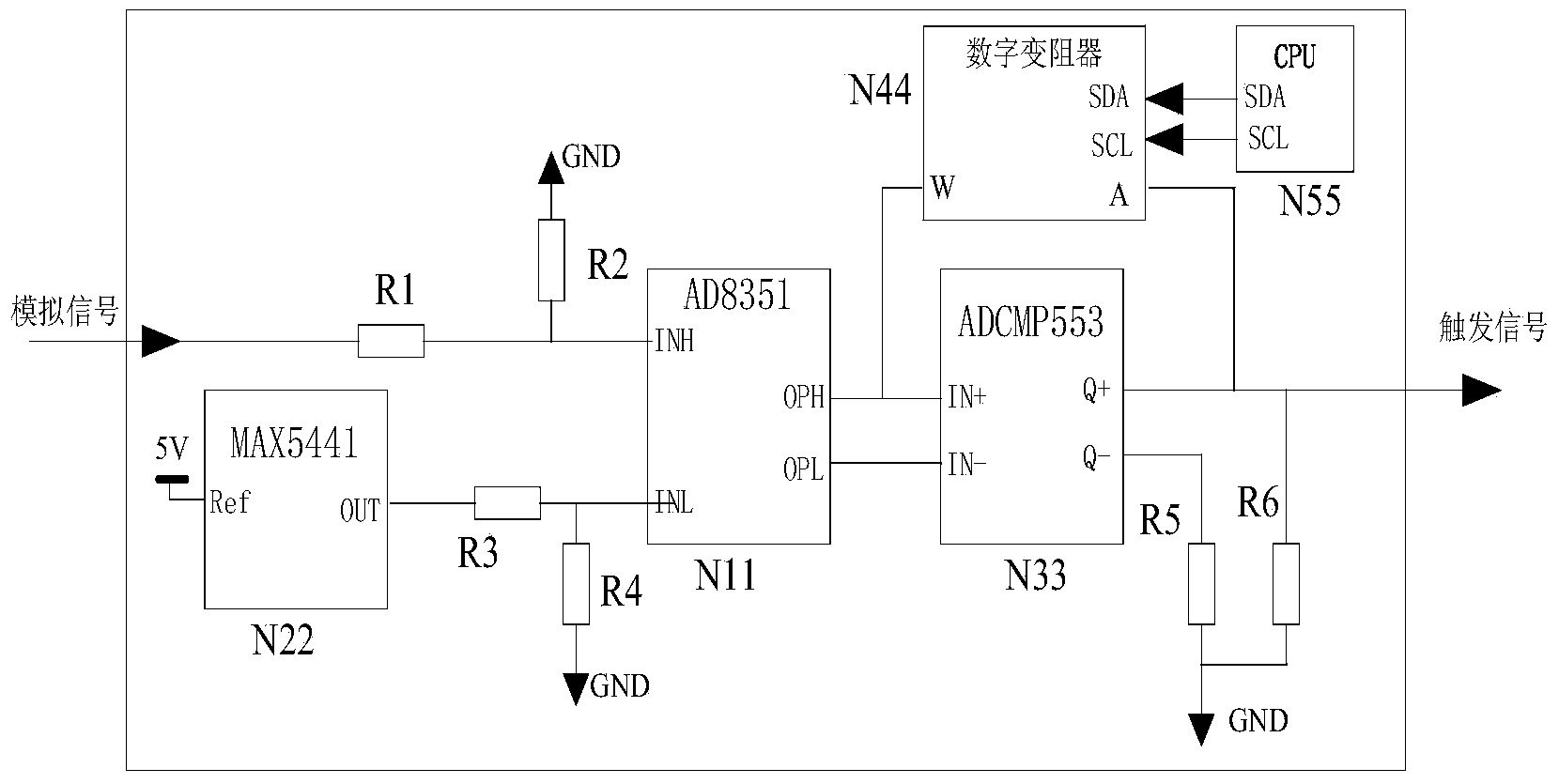 Circuit allowing trigger sensitivity of digital oscilloscope to be continuously adjustable