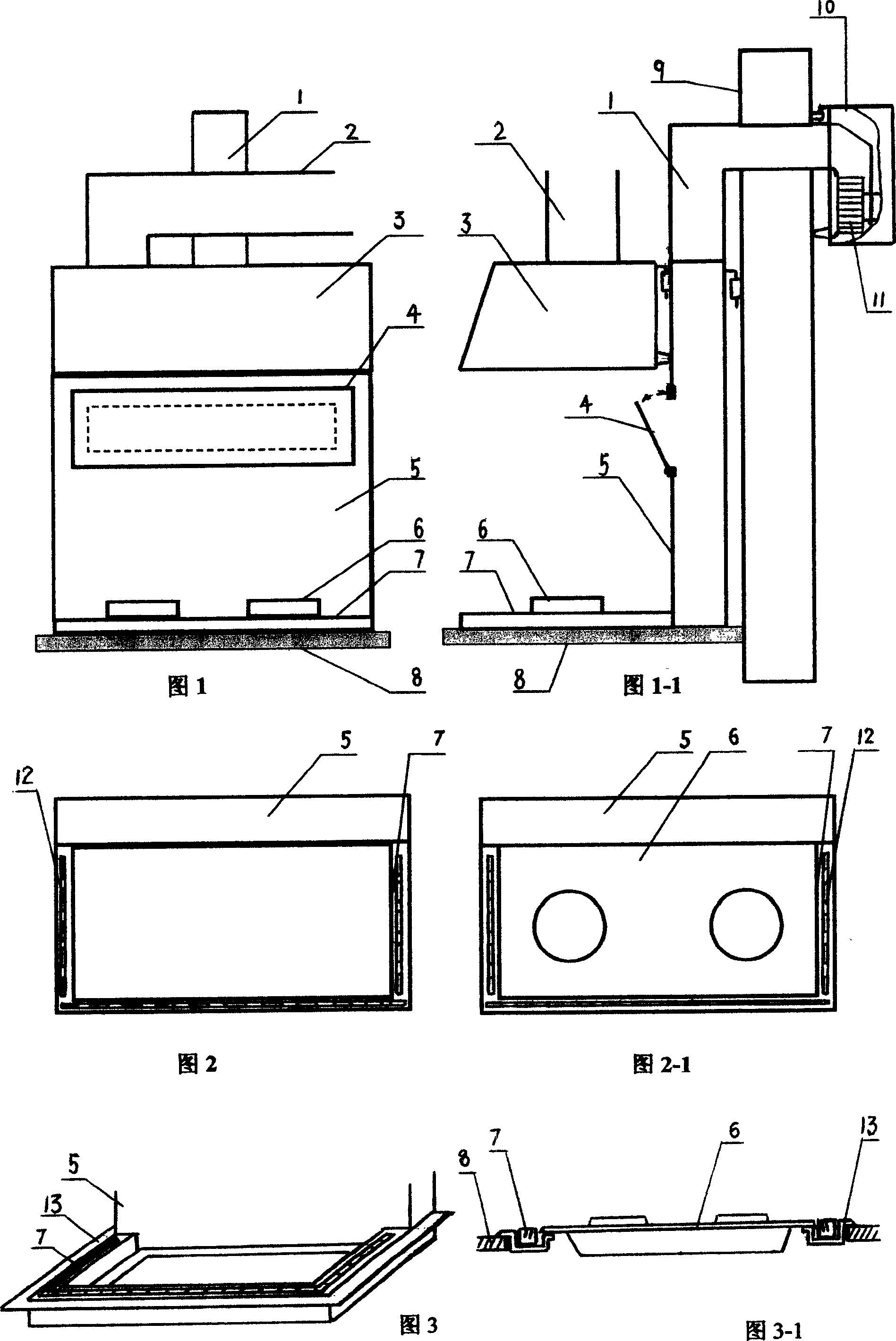 Air-intake and heat-proof device of health energy-saving environment protective kitchen range