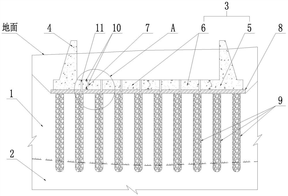 Gravel pile foundation stilling pool on deep covering layer and construction method