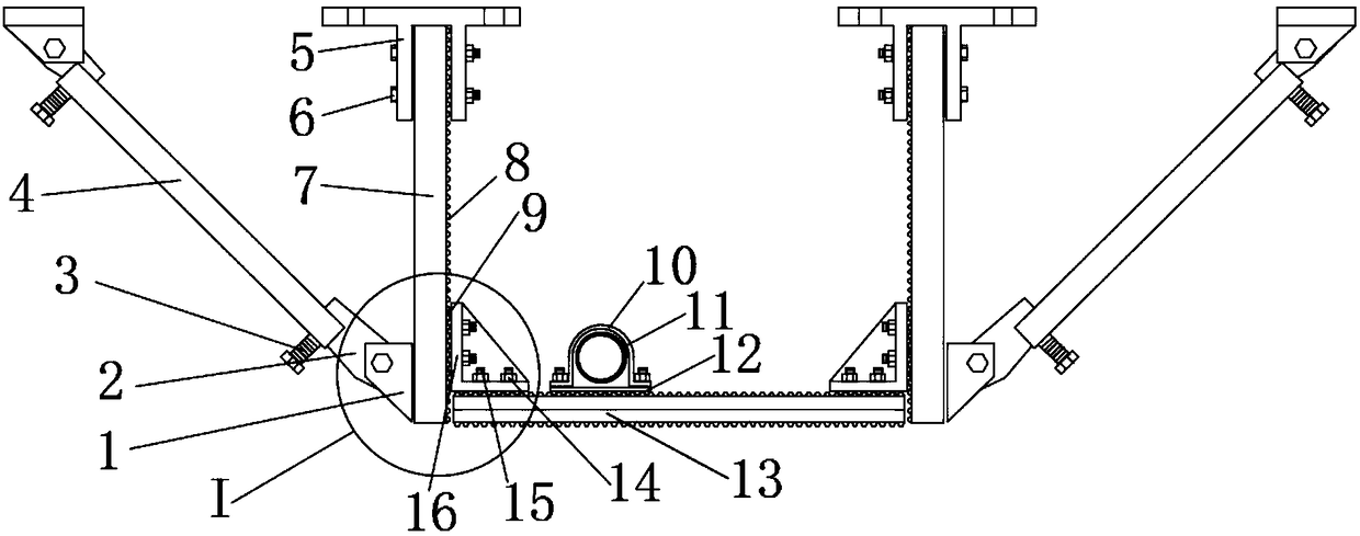 Anti-shock supporting and hanging frame used for installing pipeline