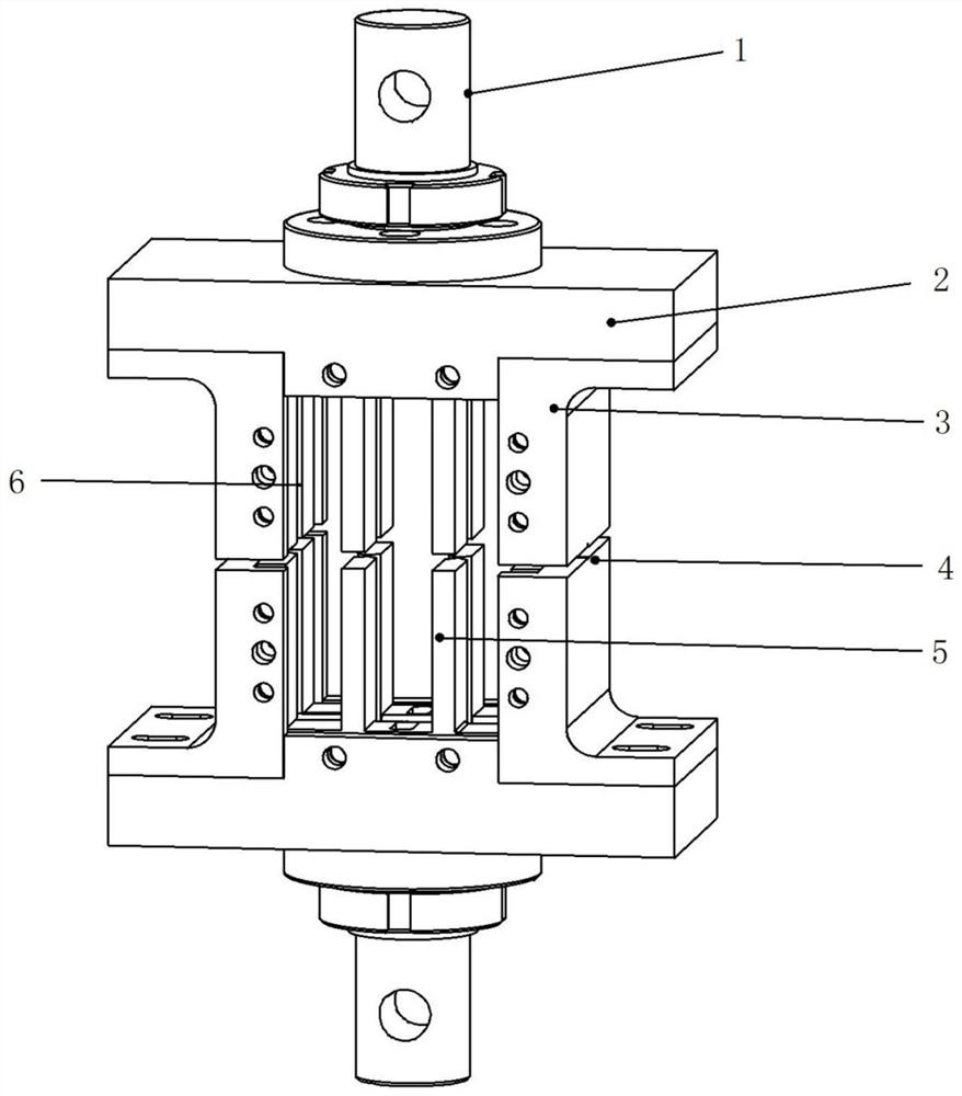 Test device for compression test of thermoplastic composite sheet after impact