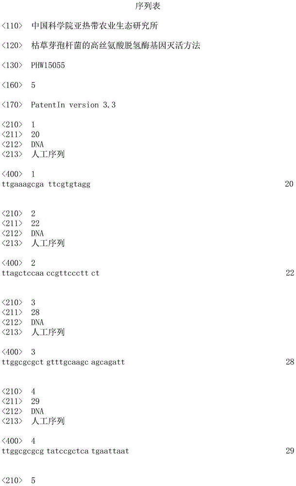 Homoserine dehydrogenase gene inactivation method of Bacillus subtilis