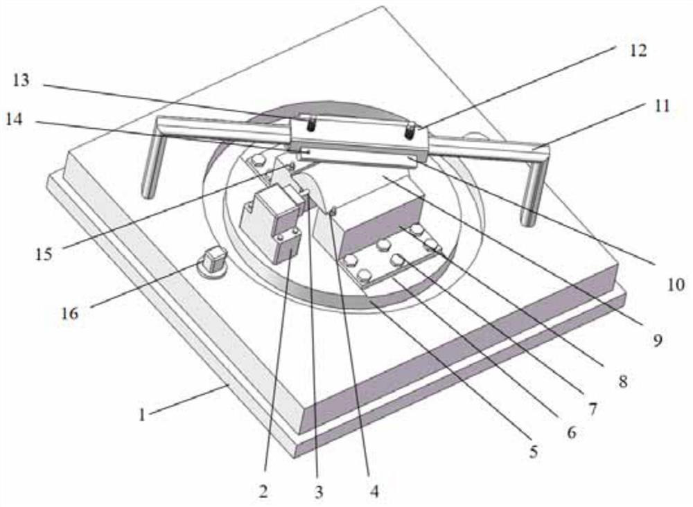 Tangential rigidity measuring device for two crossed parabolic cylinders