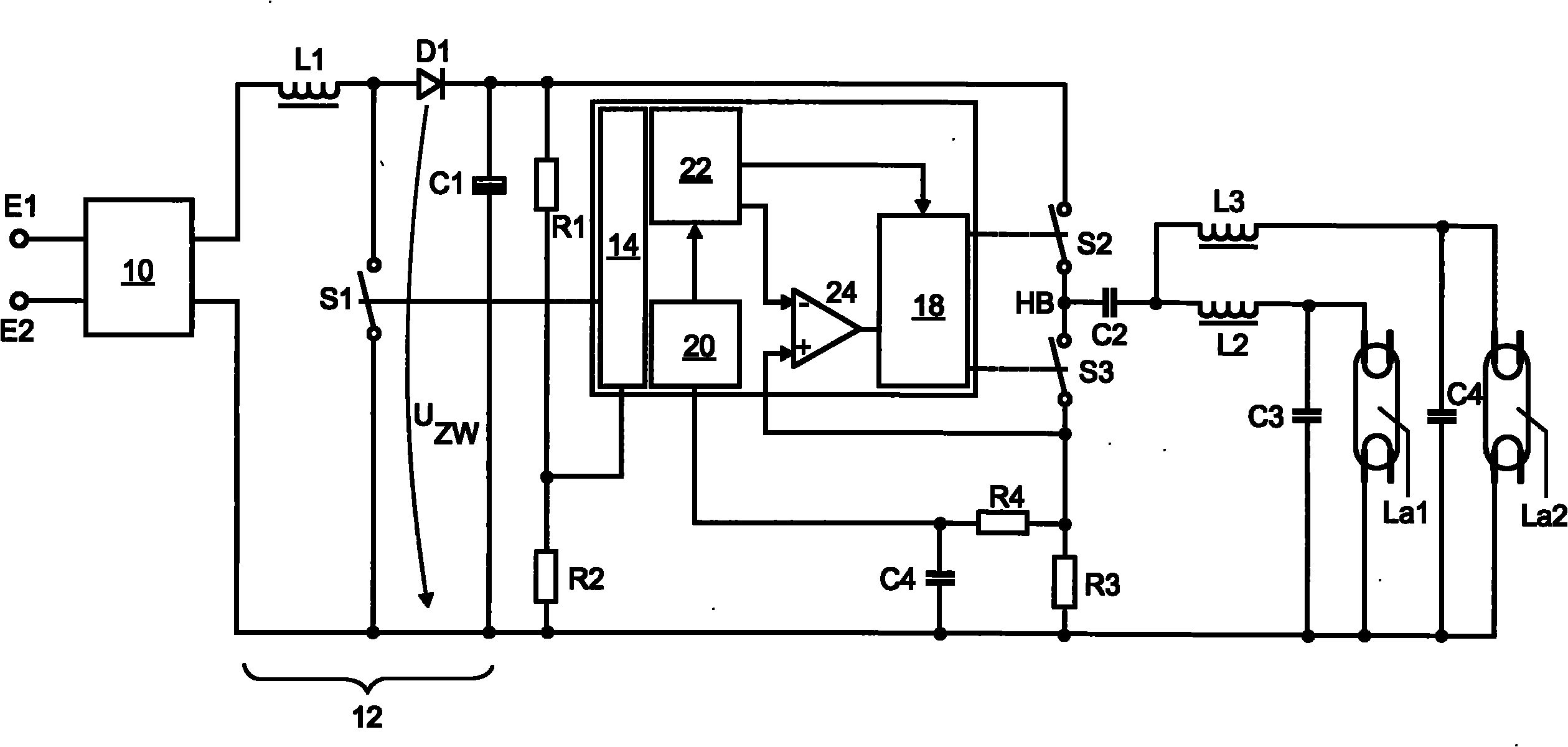Electronic ballast and method for operating at least one first and second discharge lamp