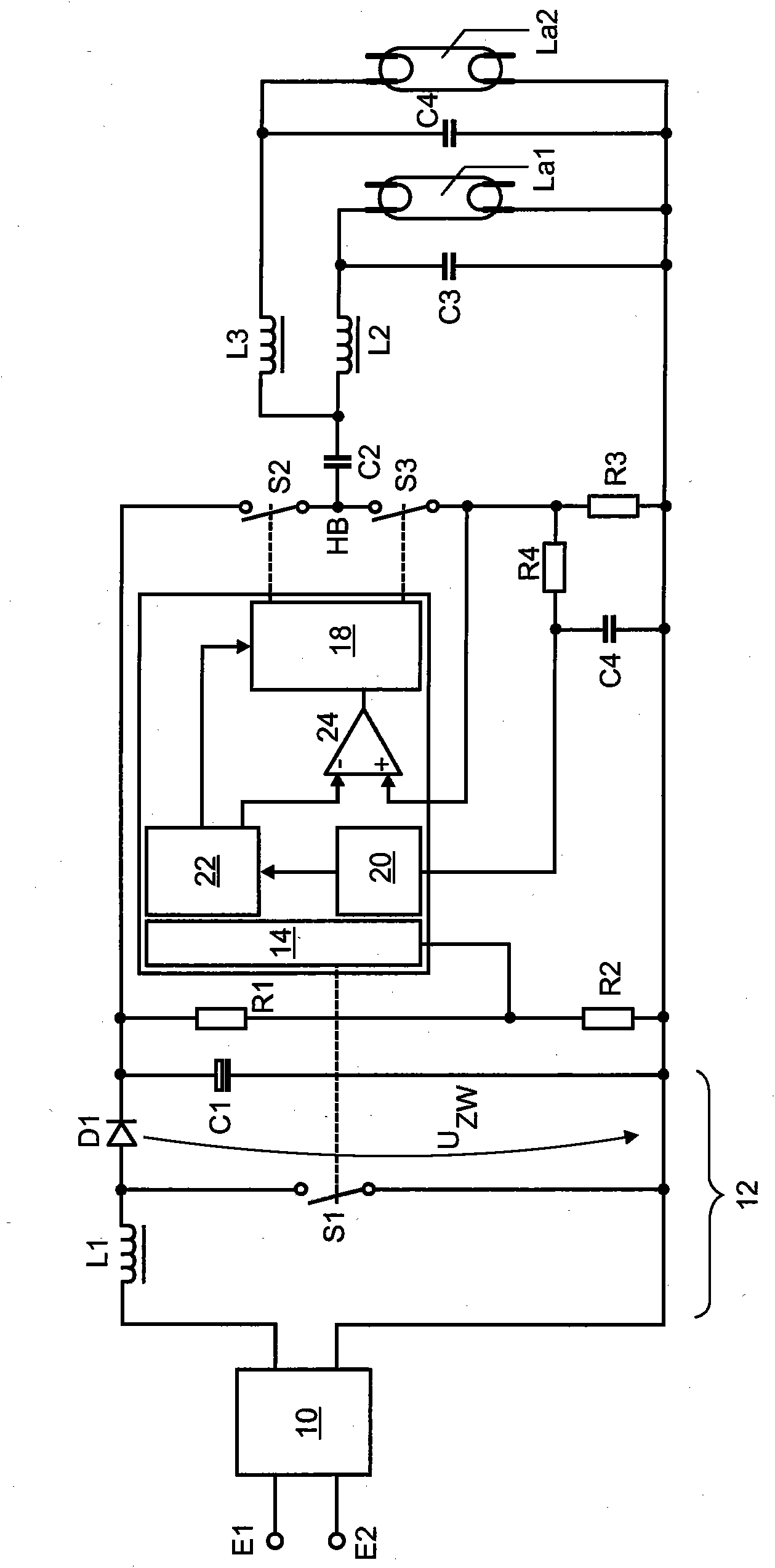 Electronic ballast and method for operating at least one first and second discharge lamp