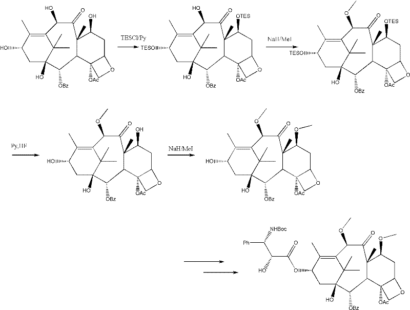 Method for preparing cabazitaxel by taking 10-deacetylate-baccatin III as raw material
