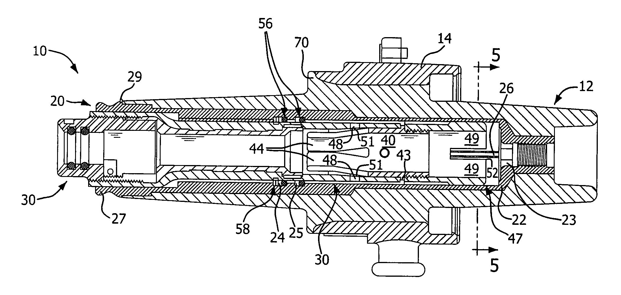 Electrical connector with arc shield, piston-contact positioner and electric stress graded interface