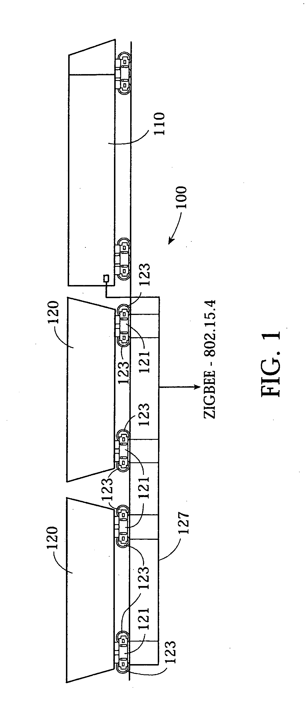 Self-assembling wireless network, vehicle communications system, railroad wheel and bearing monitoring system and methods therefor