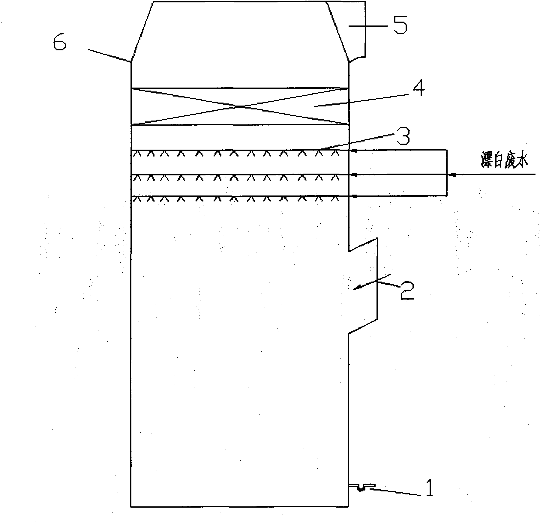 Absorption tower for denitrating flue gas by using bleaching effluent and denitrating method thereof