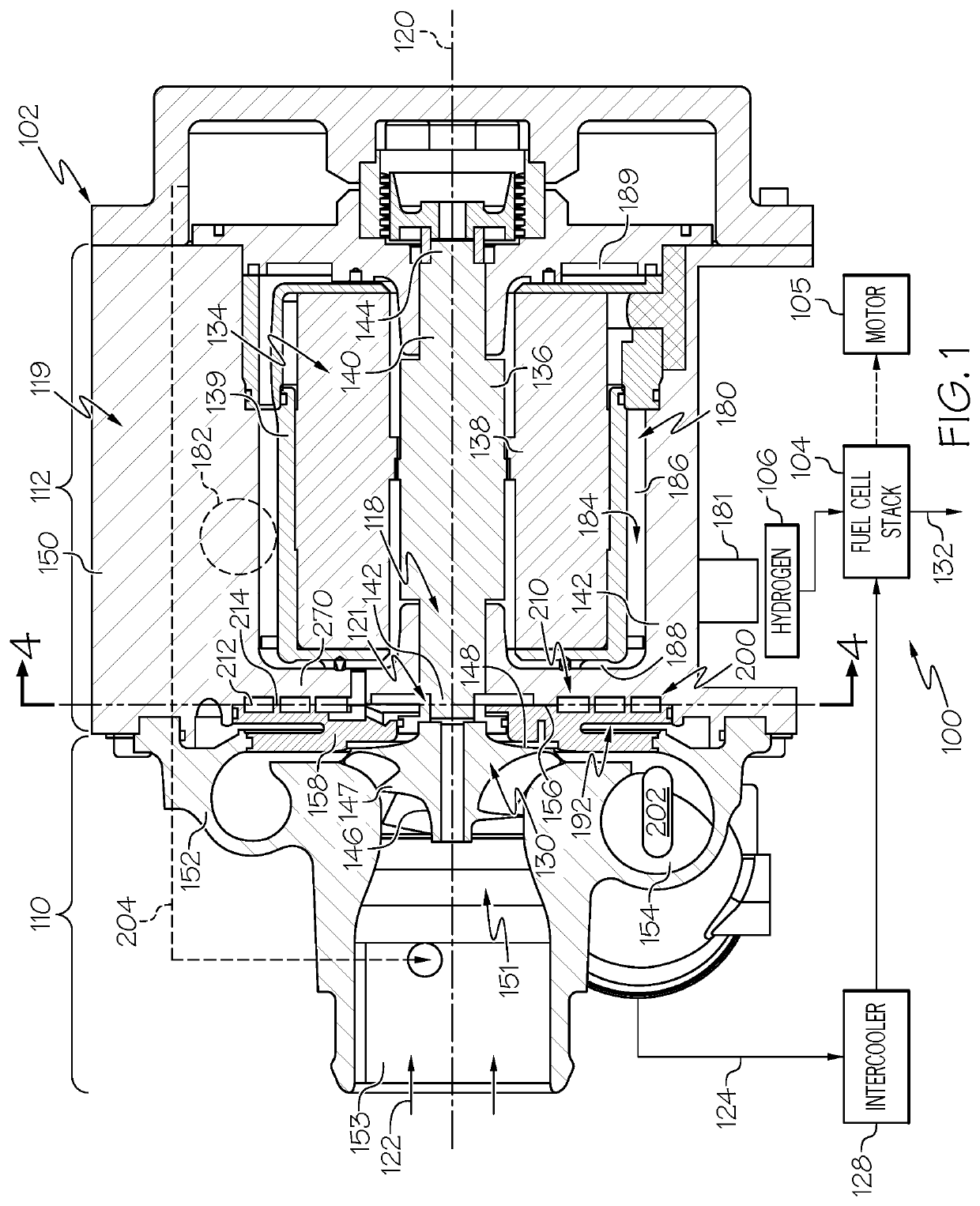 Compressor with cooled air passage and liquid coolant passage in axial heat exchanger arrangement