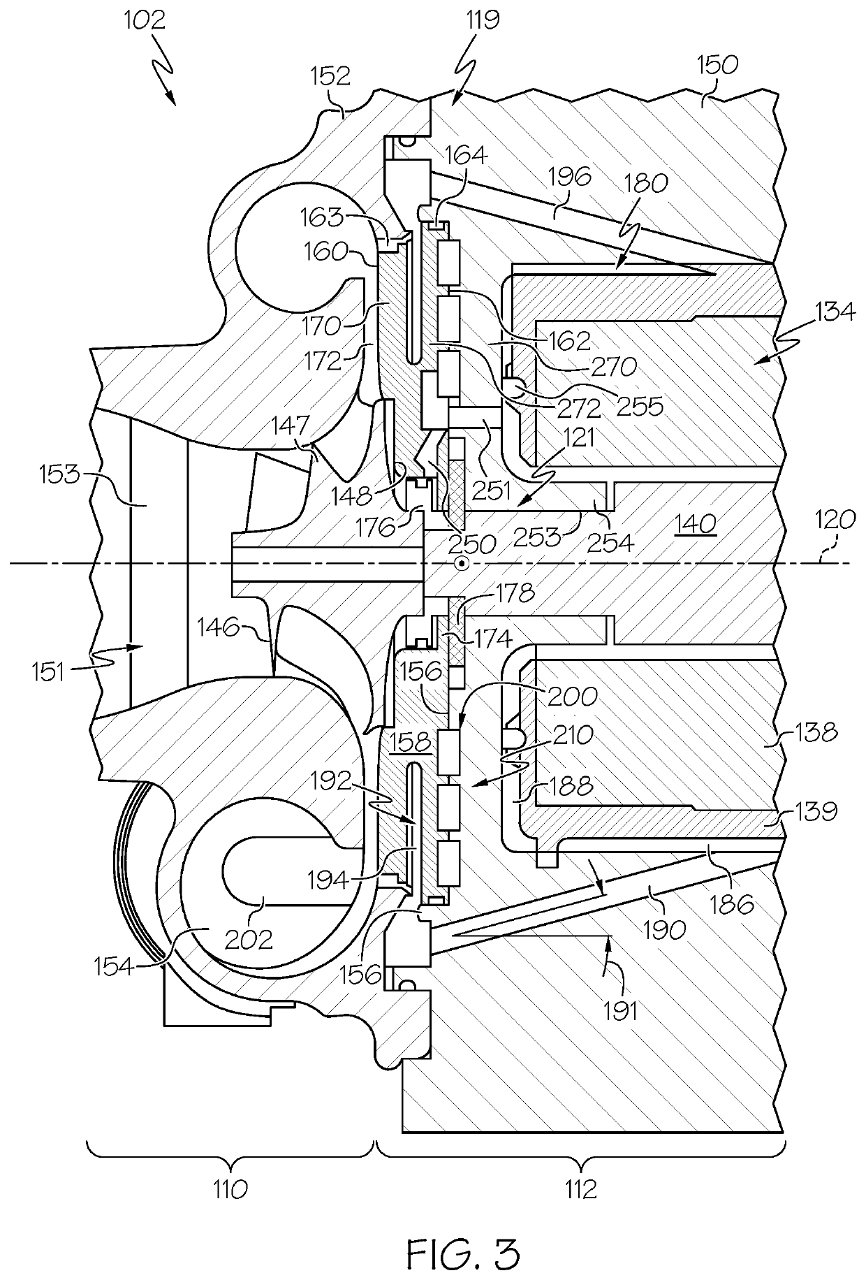 Compressor with cooled air passage and liquid coolant passage in axial heat exchanger arrangement