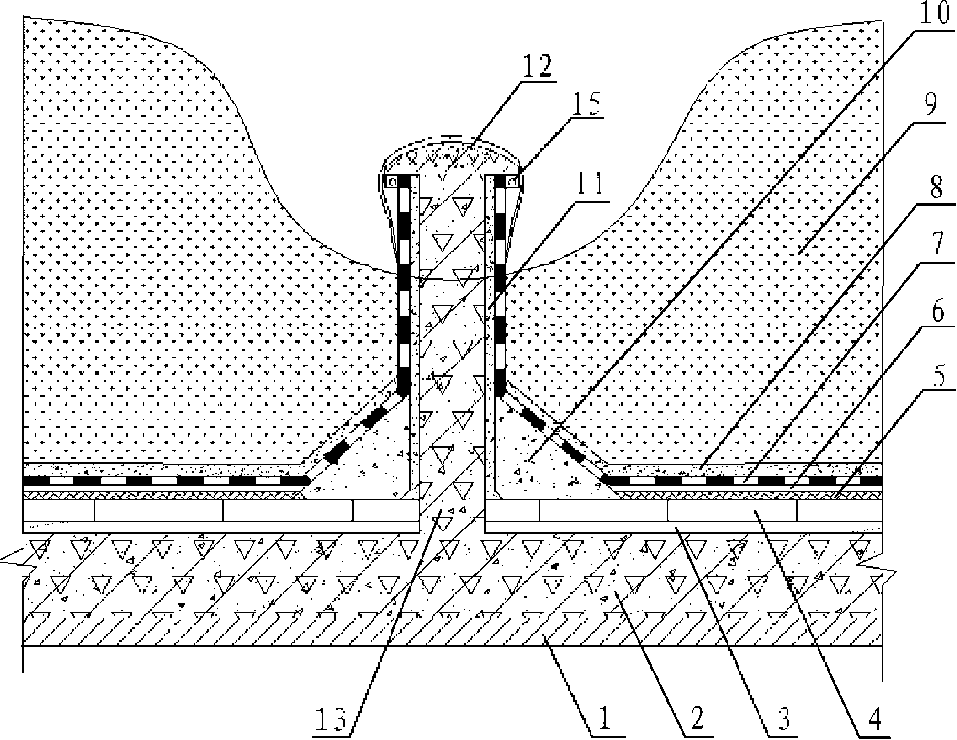 Pre-seal structure of post-subsidence pouring belt and construction method thereof