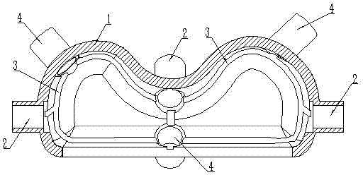 Curved turbulence polishing device with pressure equalizing grooves