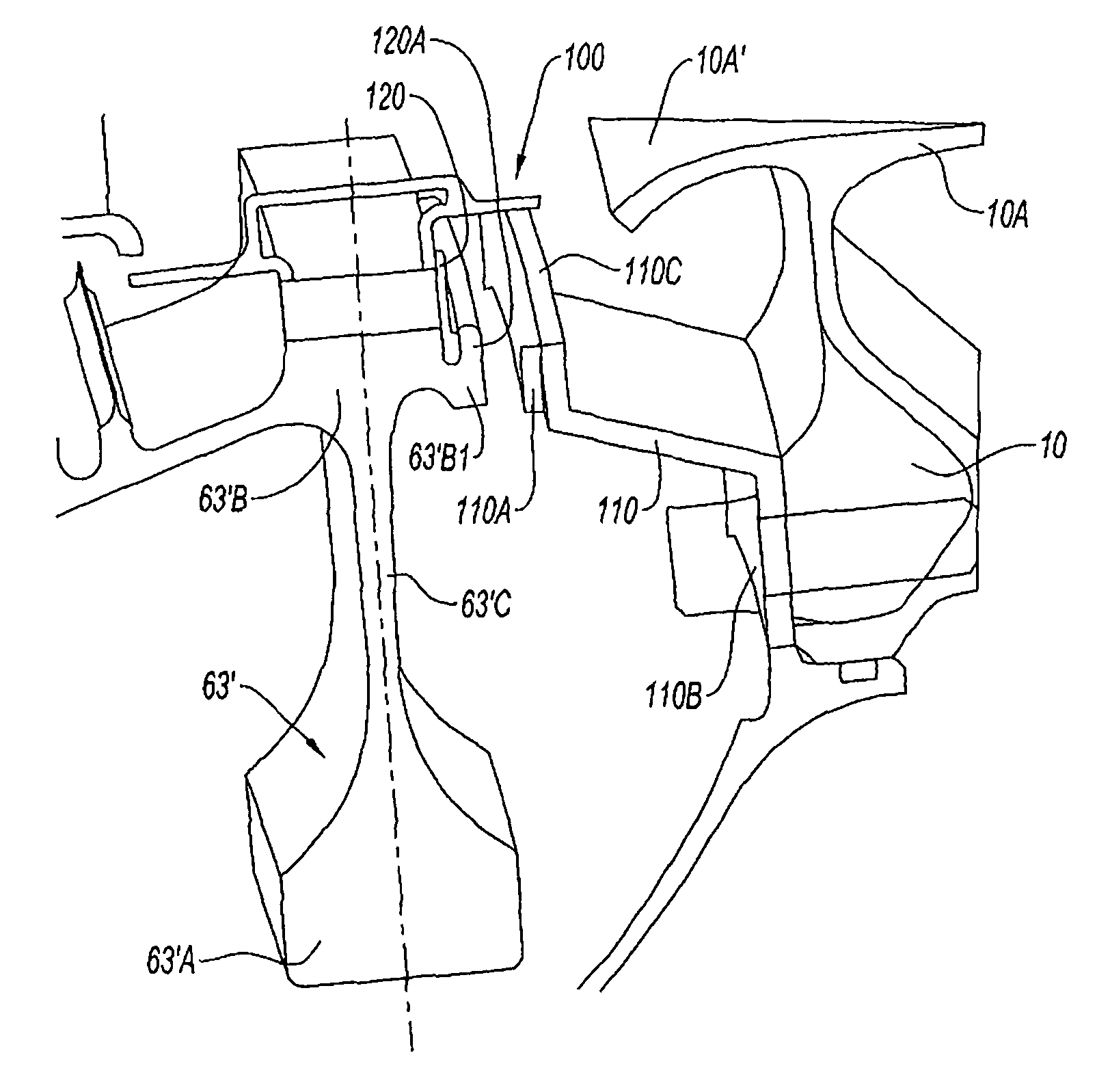 System providing braking in a gas turbine engine in the event of the turbine shaft breaking