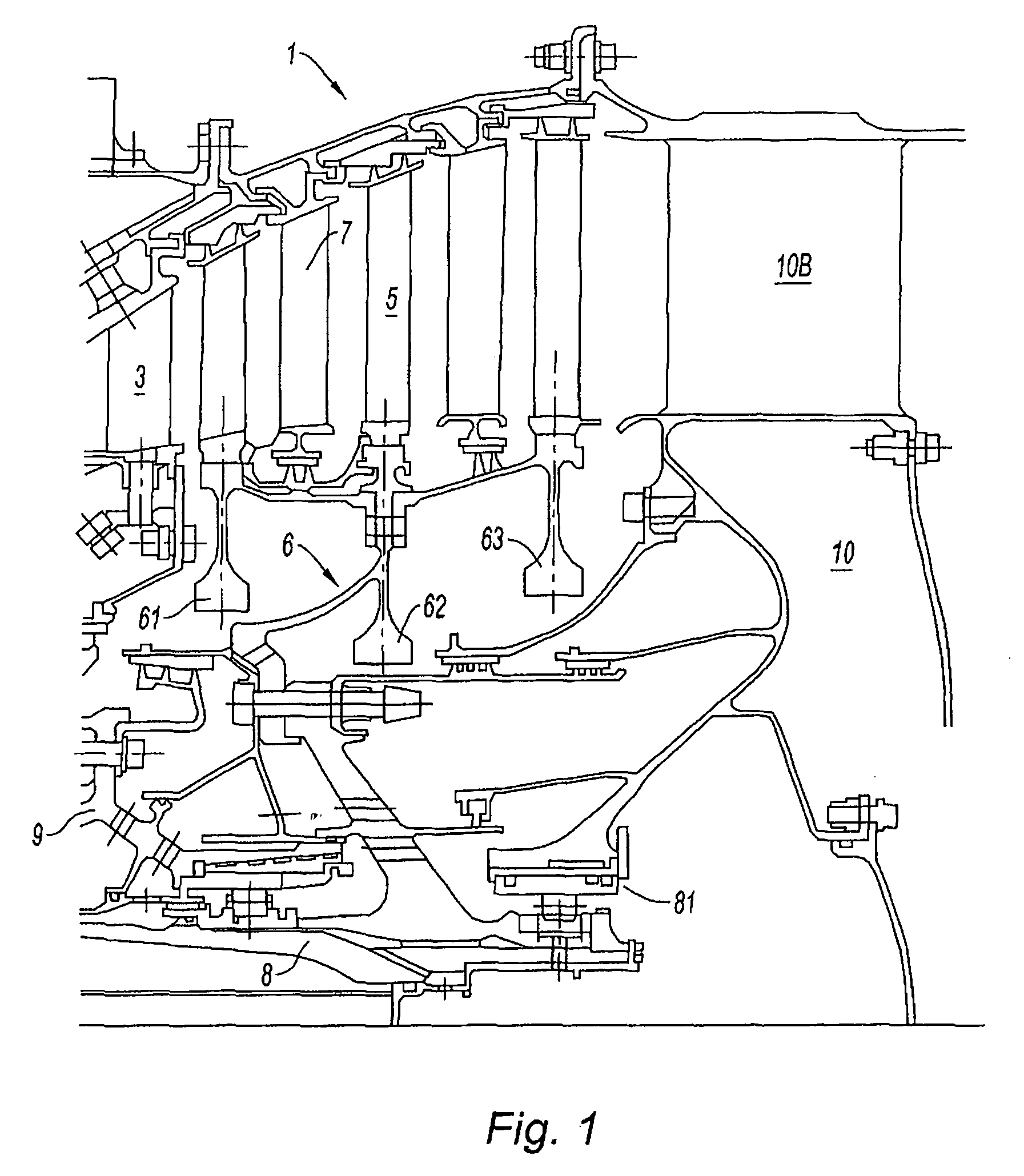 System providing braking in a gas turbine engine in the event of the turbine shaft breaking