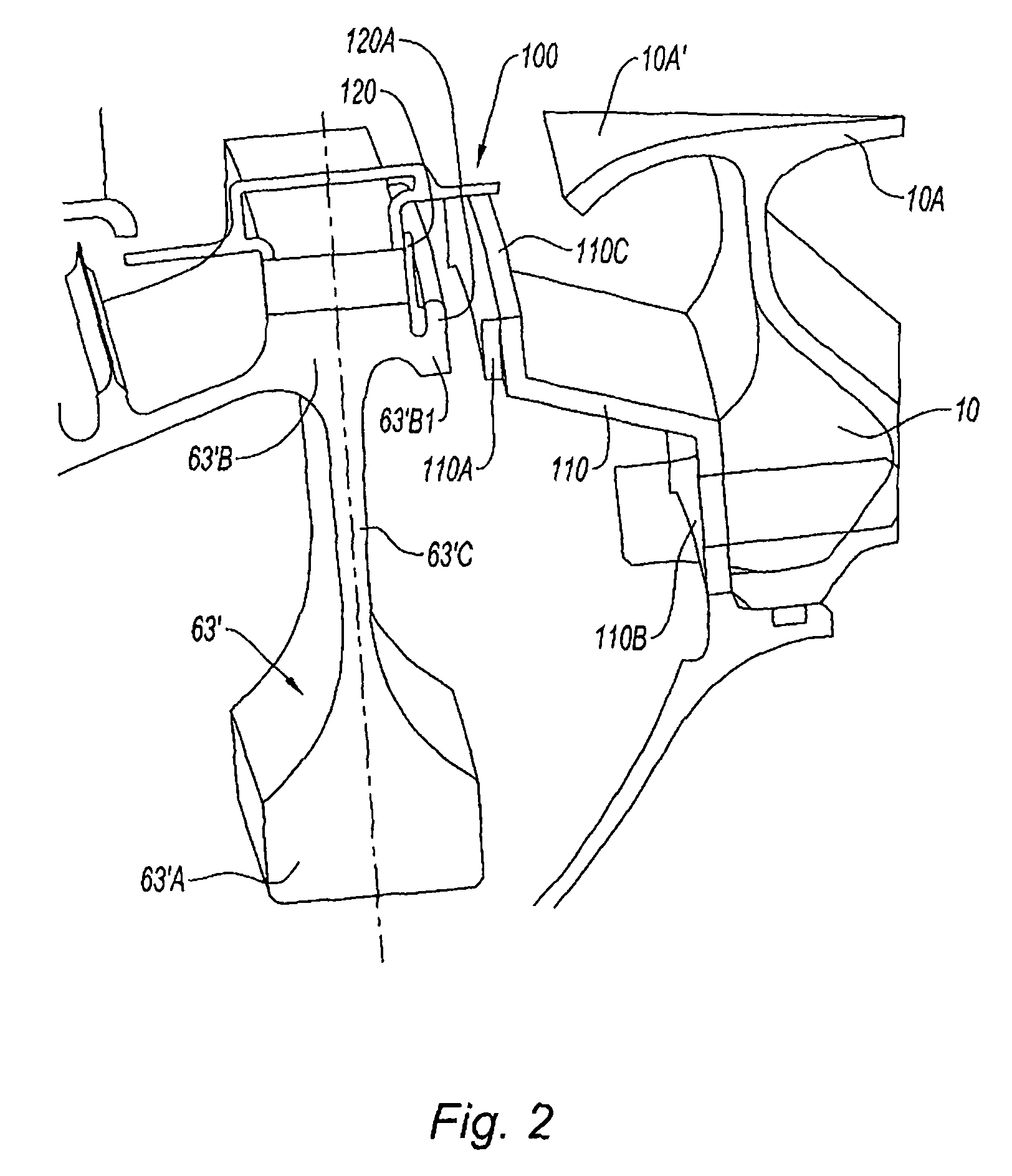 System providing braking in a gas turbine engine in the event of the turbine shaft breaking