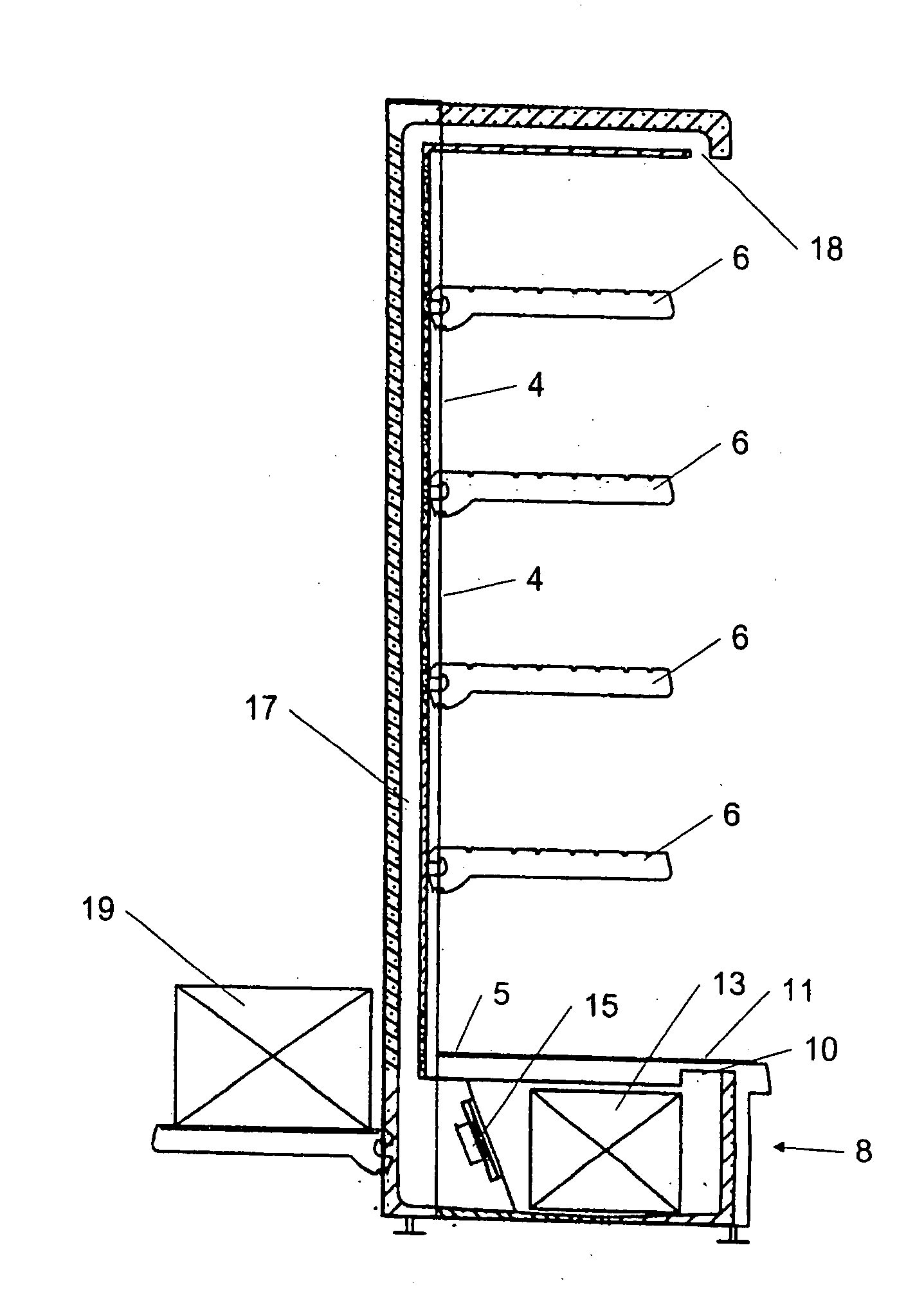 Cabinet for the storage of goods requiring refrigeration