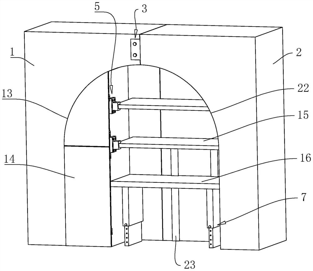 Combined furniture combining arched wardrobe and bookcase