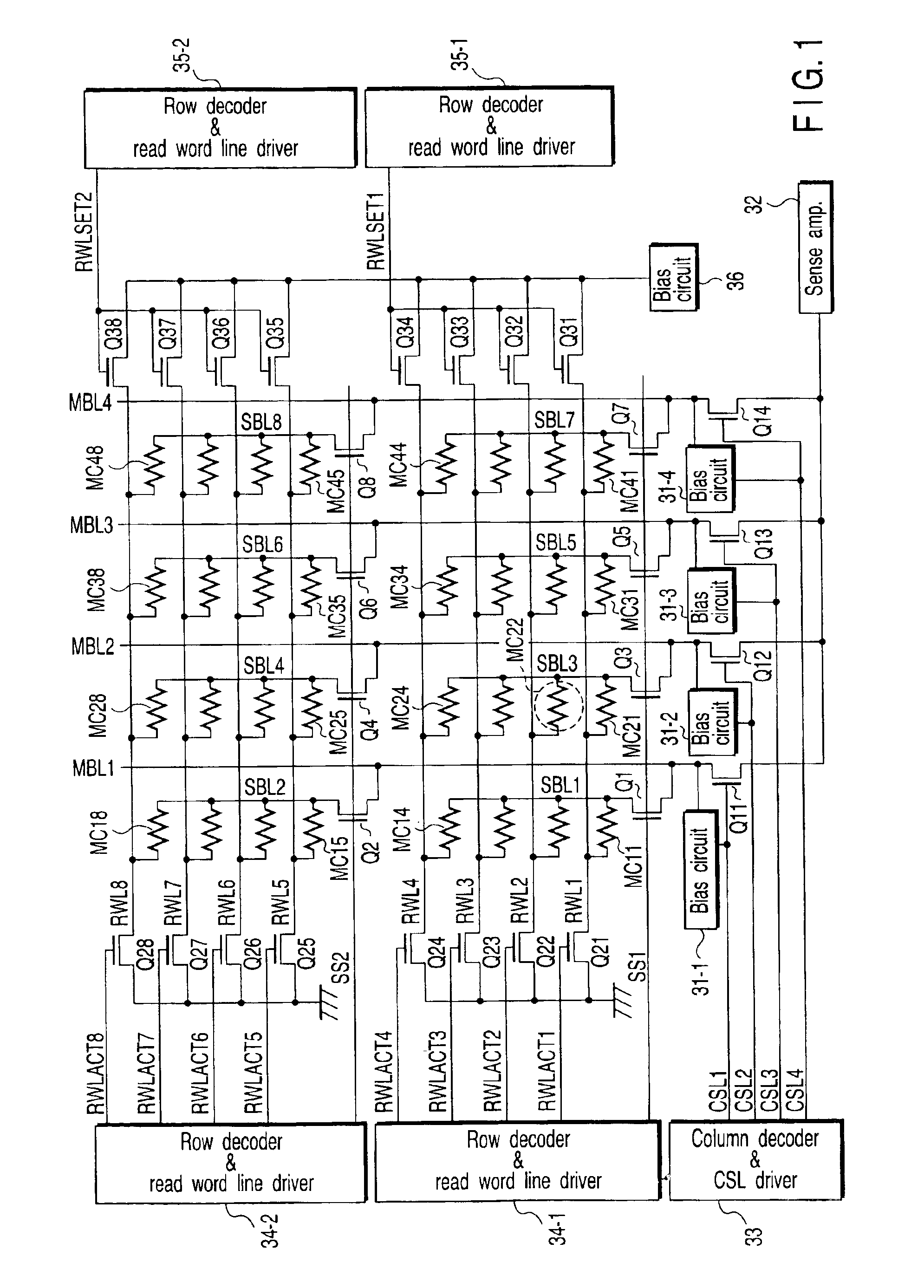 MRAM having memory cell array in which cross-point memory cells are arranged by hierarchical bit line scheme and data read method thereof