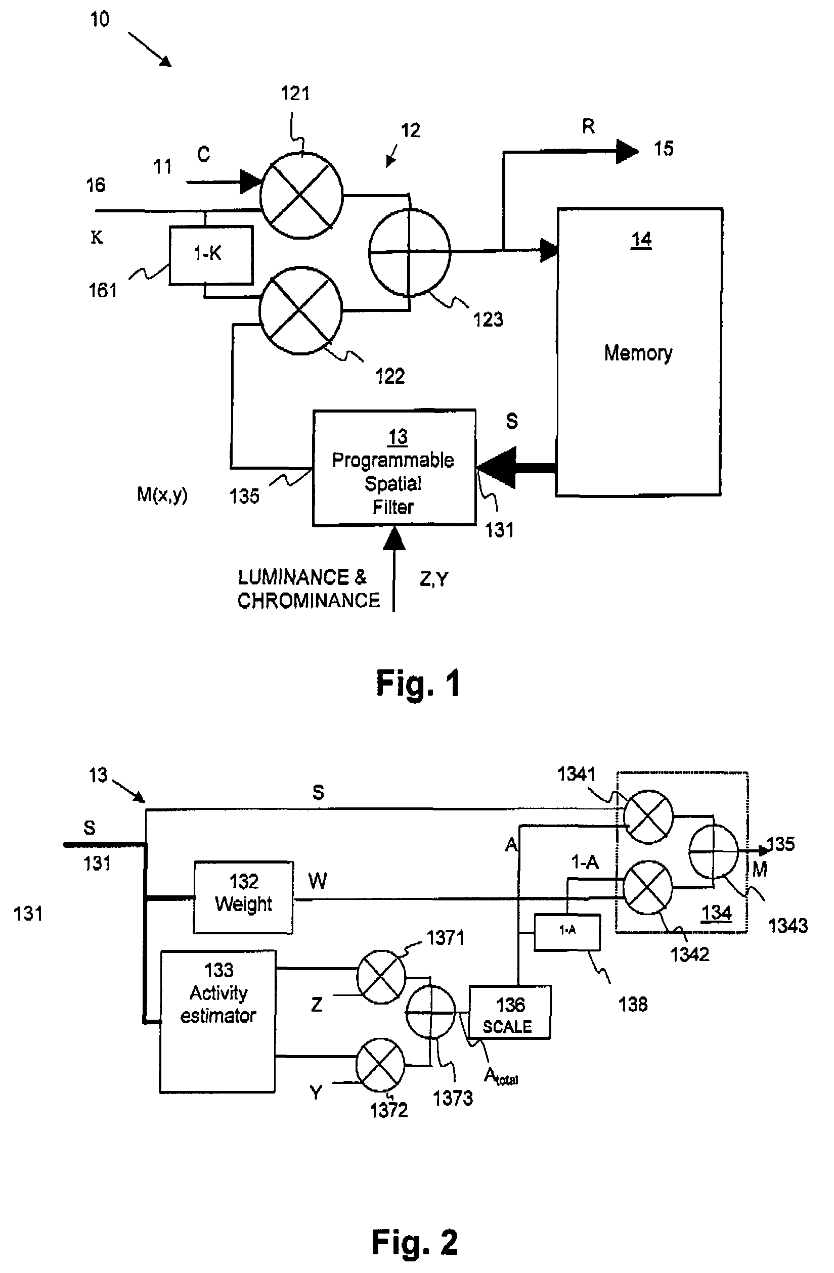 Recursive filter system for a video signal