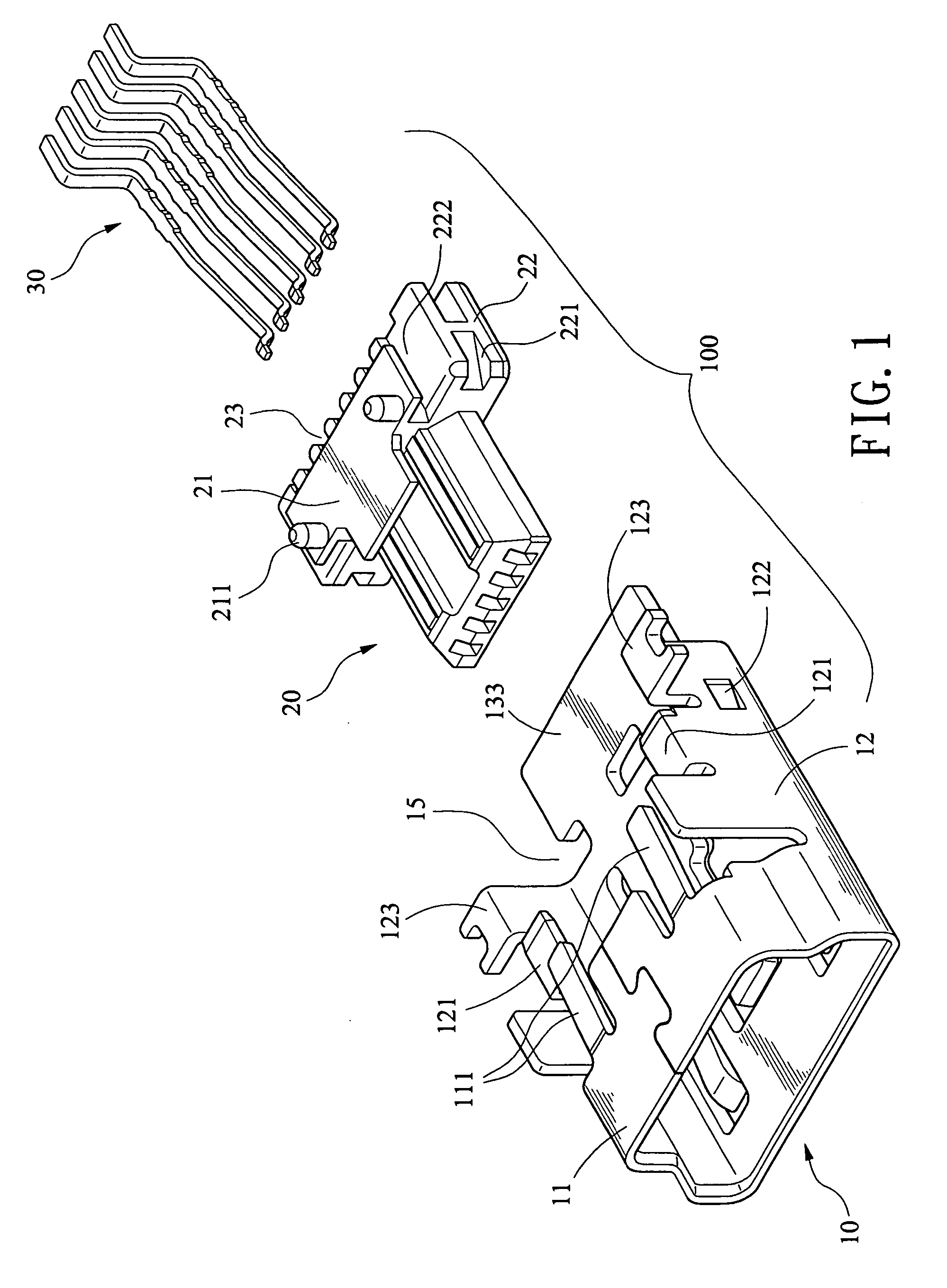 Mini-USB type electrical connector with latching arrangement