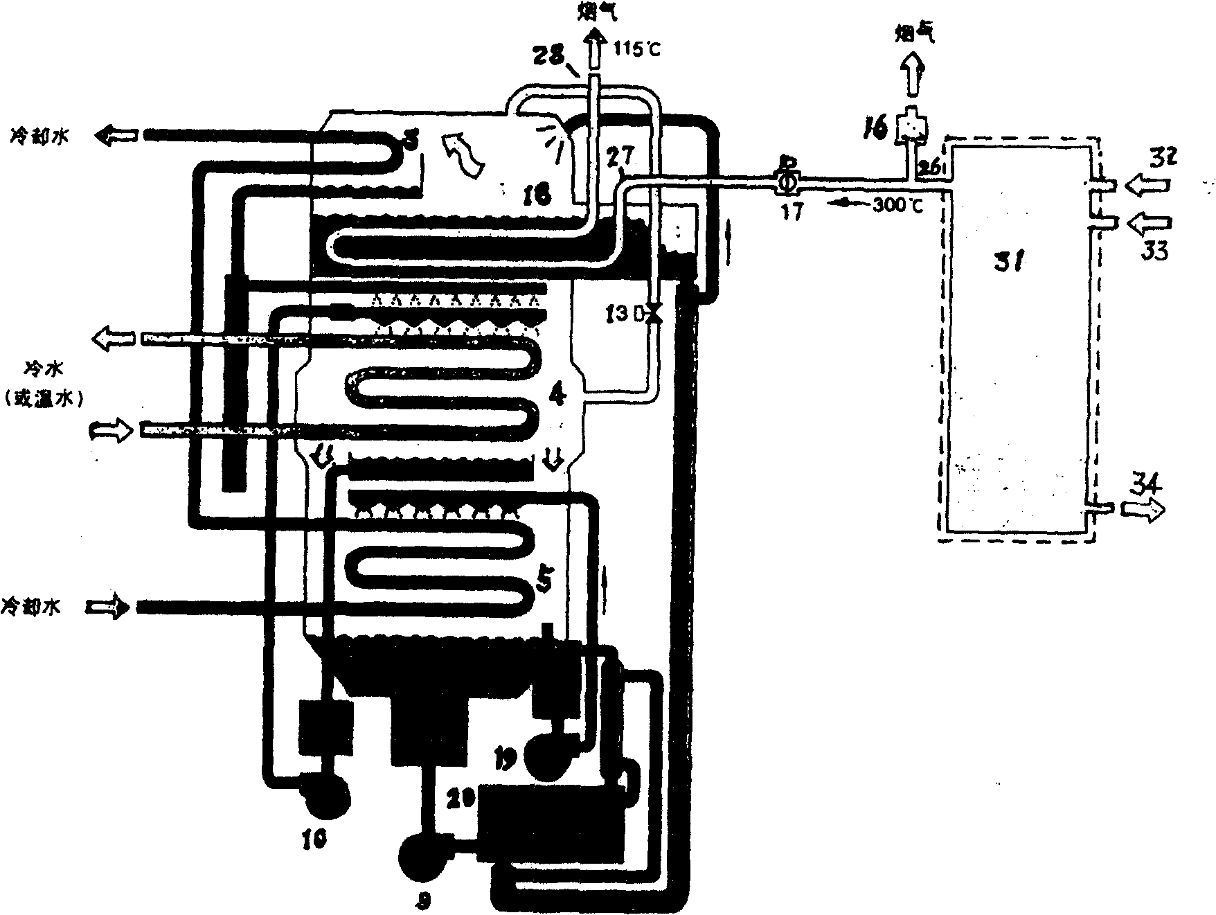 Apparatus for refrigeration or pyrogenicity or sanitary hot water using generator exhaust or residual heat