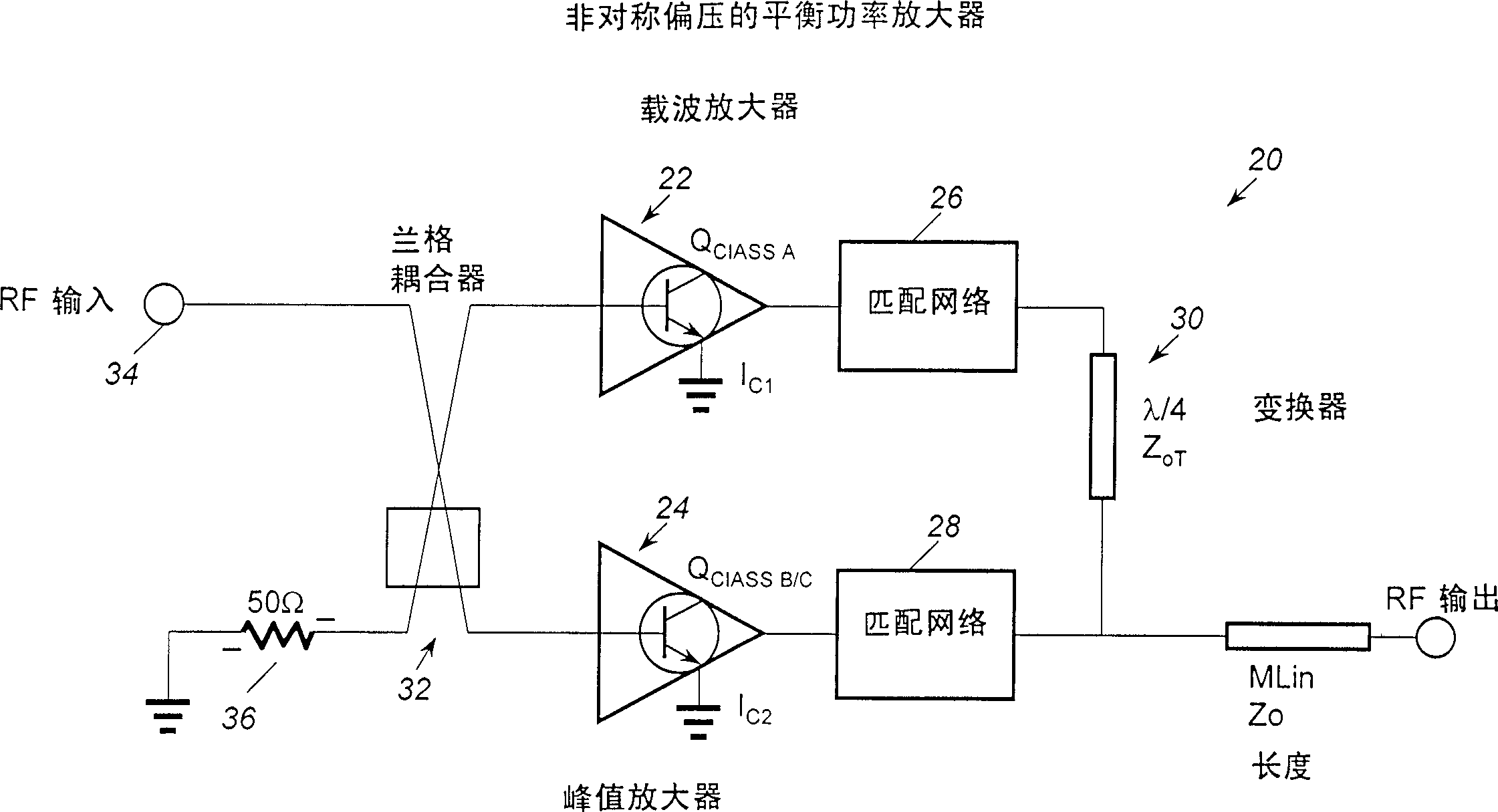 High linear balanced amplifier with asymmetric biassed voltages