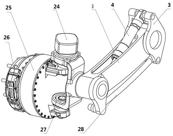 A four-link hub motor trailing arm suspension