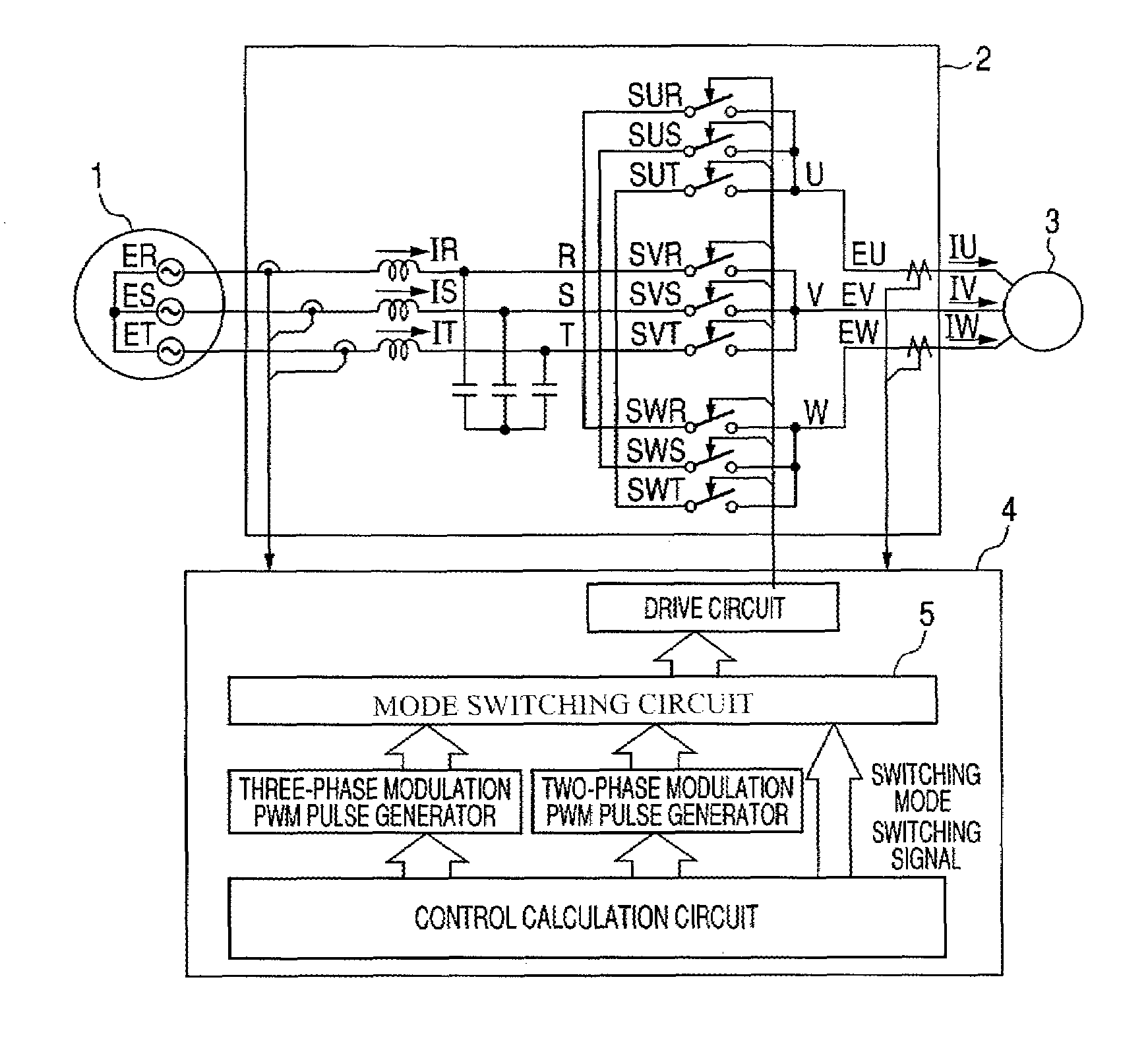 Apparatus for three phase PWM cycloconverter