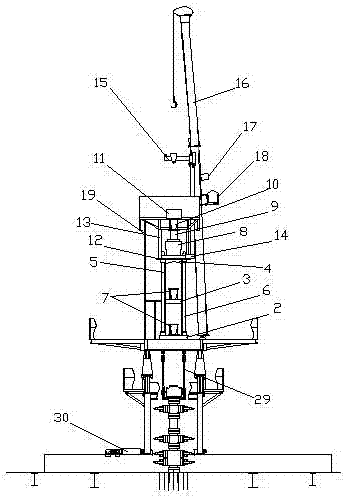 Multi-oil-cylinder lifting and rotation integrated type ocean hydraulic workover rig