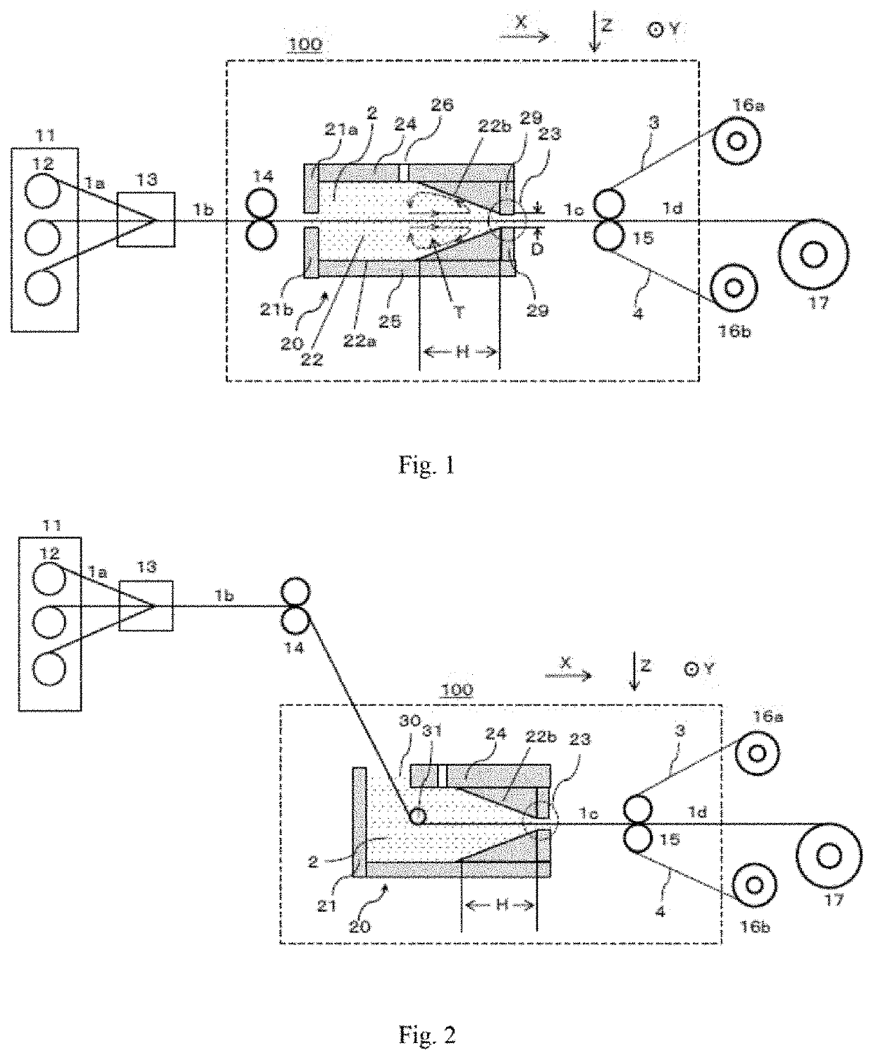 Method for manufacturing prepreg, coating device, and apparatus for manufacturing prepreg