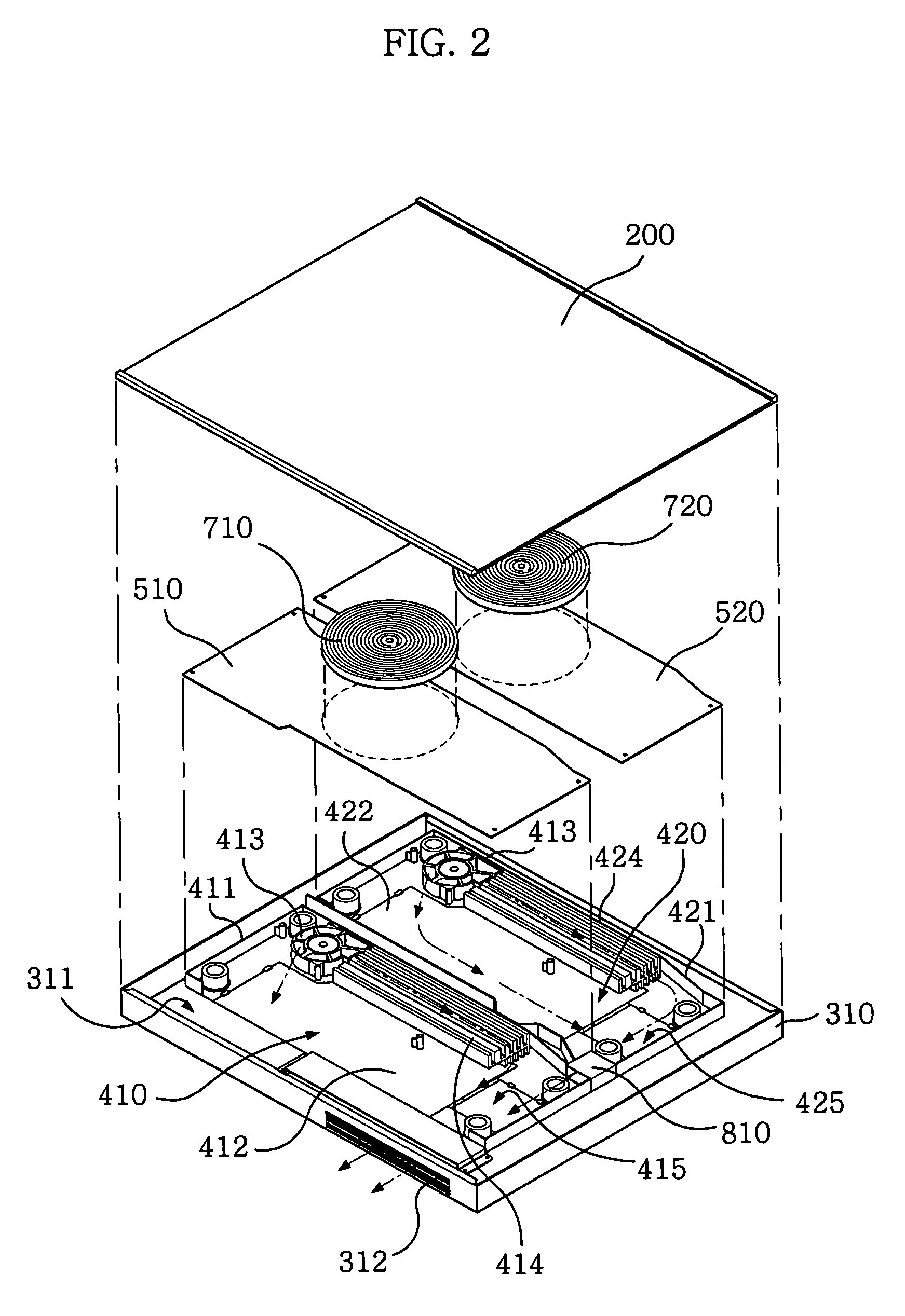 Induction heating cooker with horizontal exhaust passage