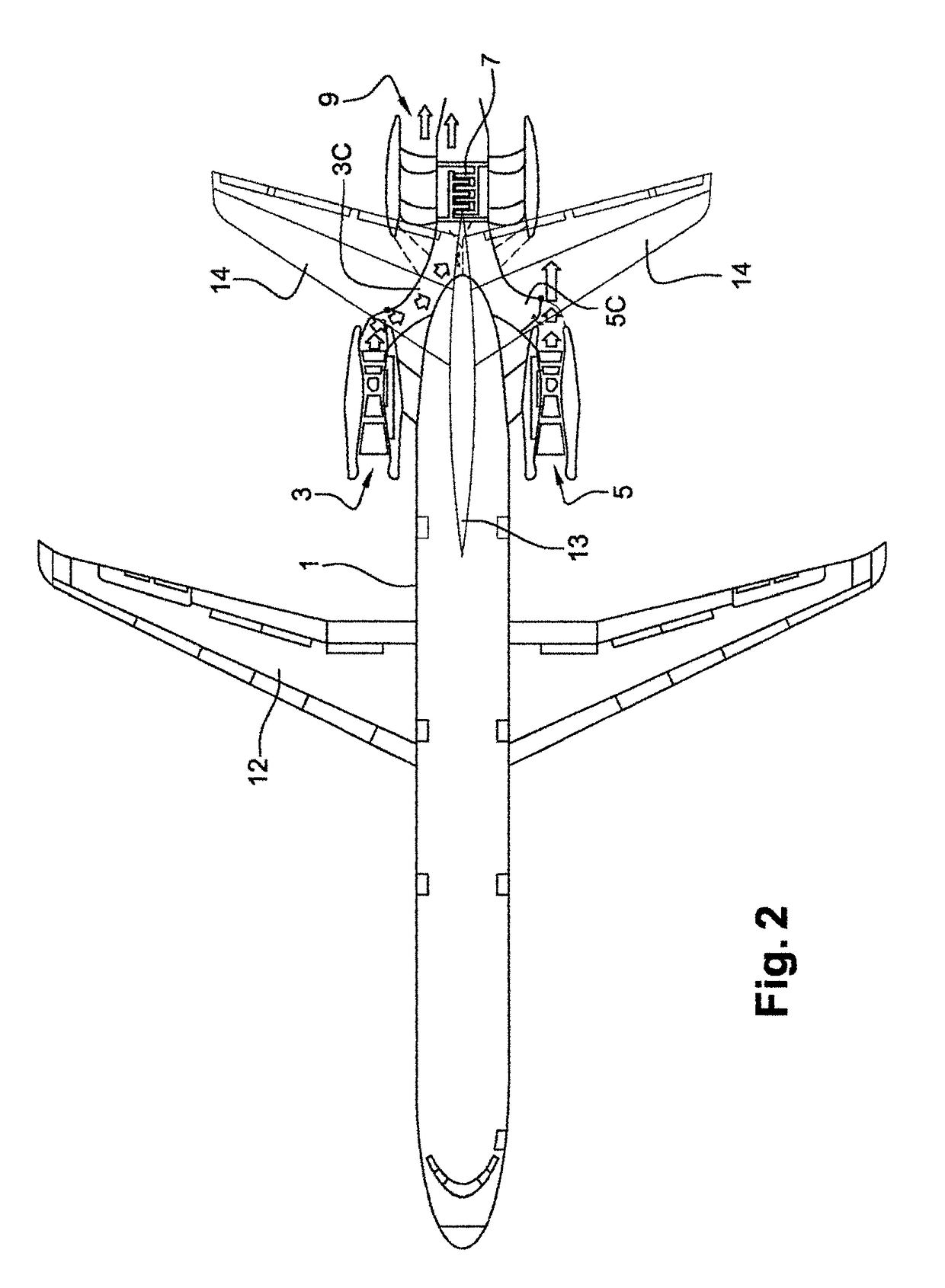 Aircraft comprising  a propulsion assembly including a fan on the rear of the fuselage
