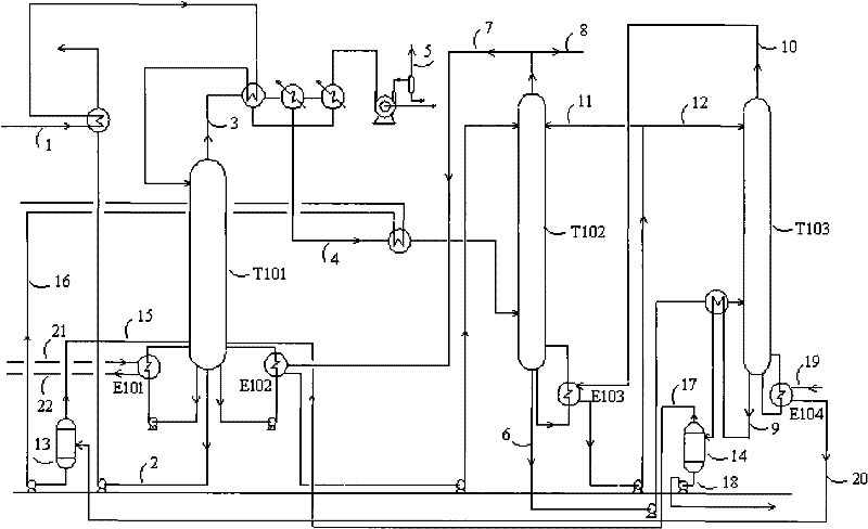 Method for preparing azeotropic ethanol through three-tower triple-effect differential pressure heat integration