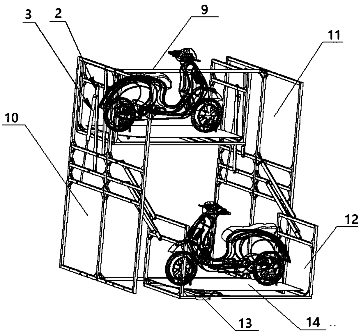 Double-layer semi-automatic modular non-motor vehicle parking device