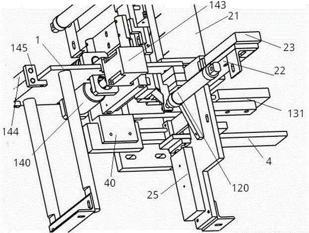 Battery pole group coating machine pole group into the battery box guide mechanism