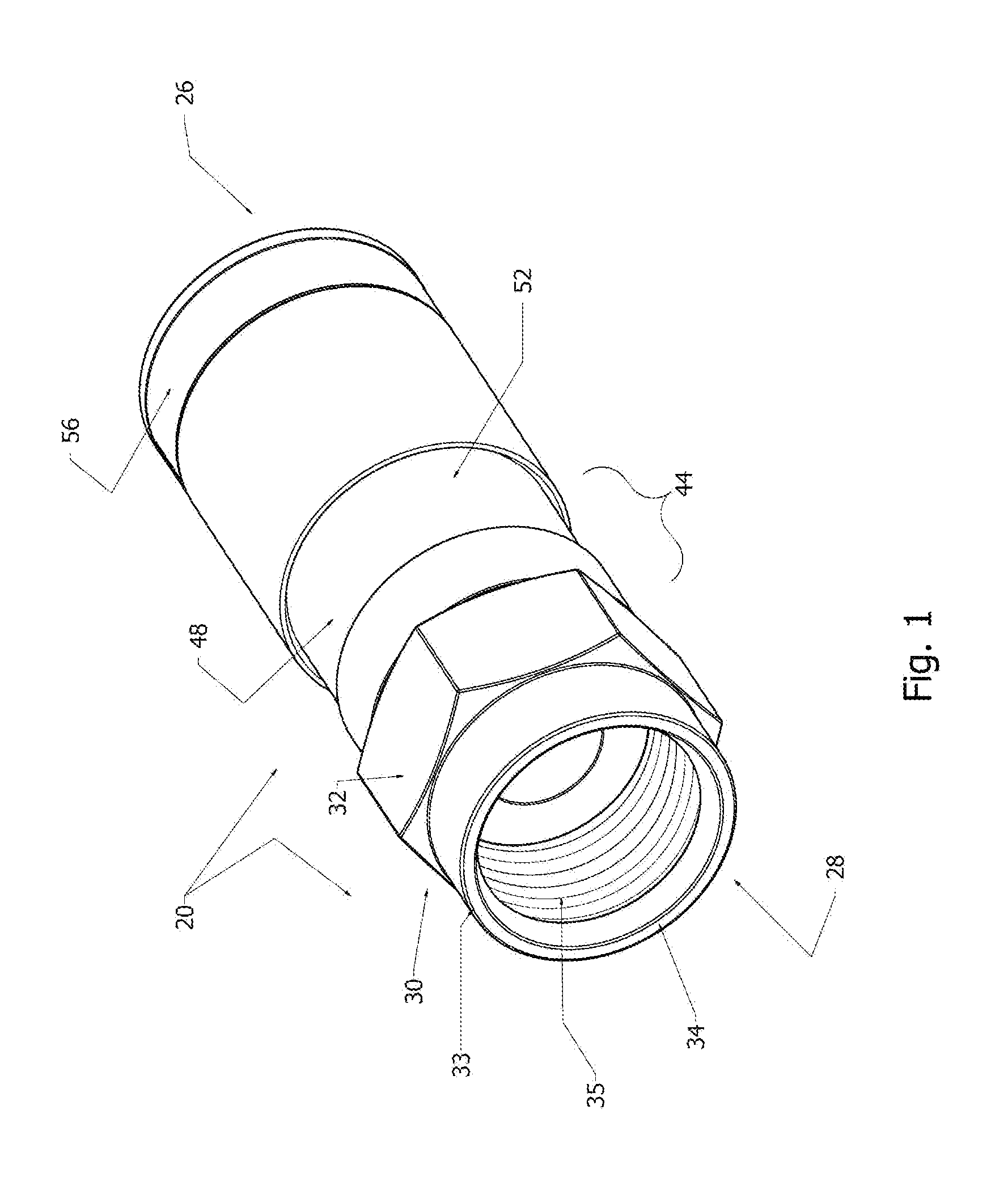 Compression Type Coaxial F-Connector With Traveling Seal and Grooved Post