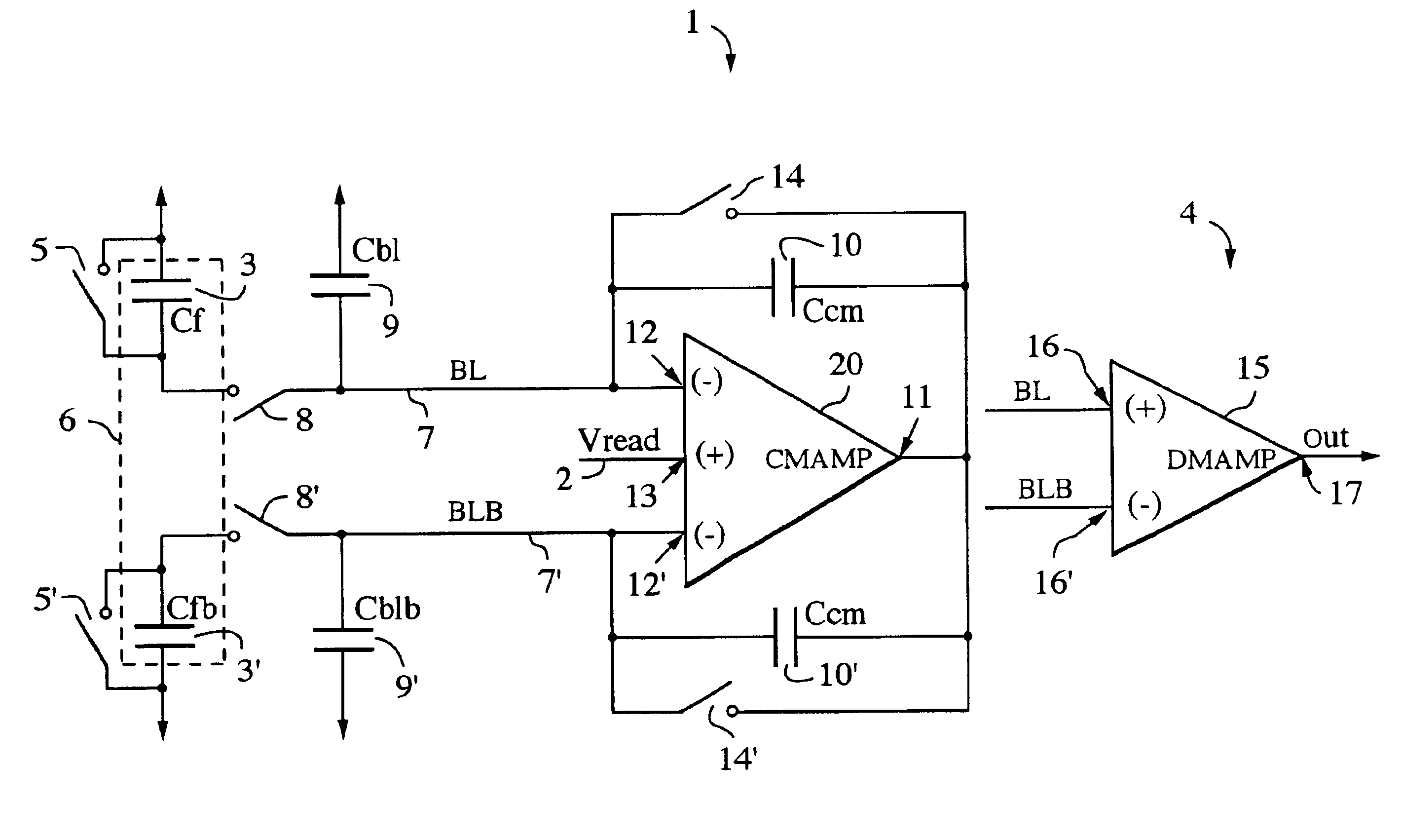 Differential capacitance sense amplifier