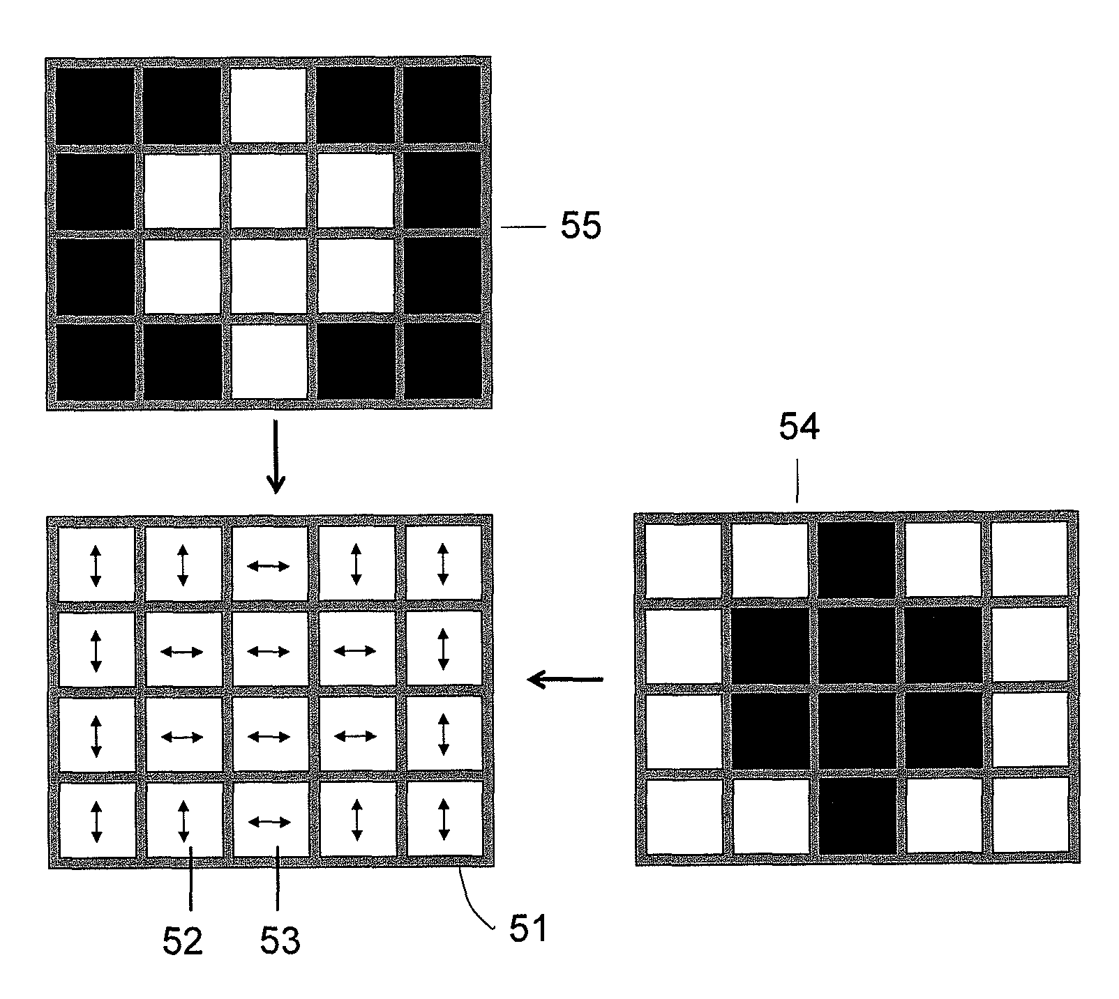 Anisotropic optical device with varying local imagewise and method for making same