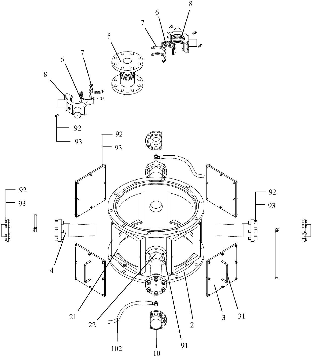 Vertical spiral middle bearing assembly