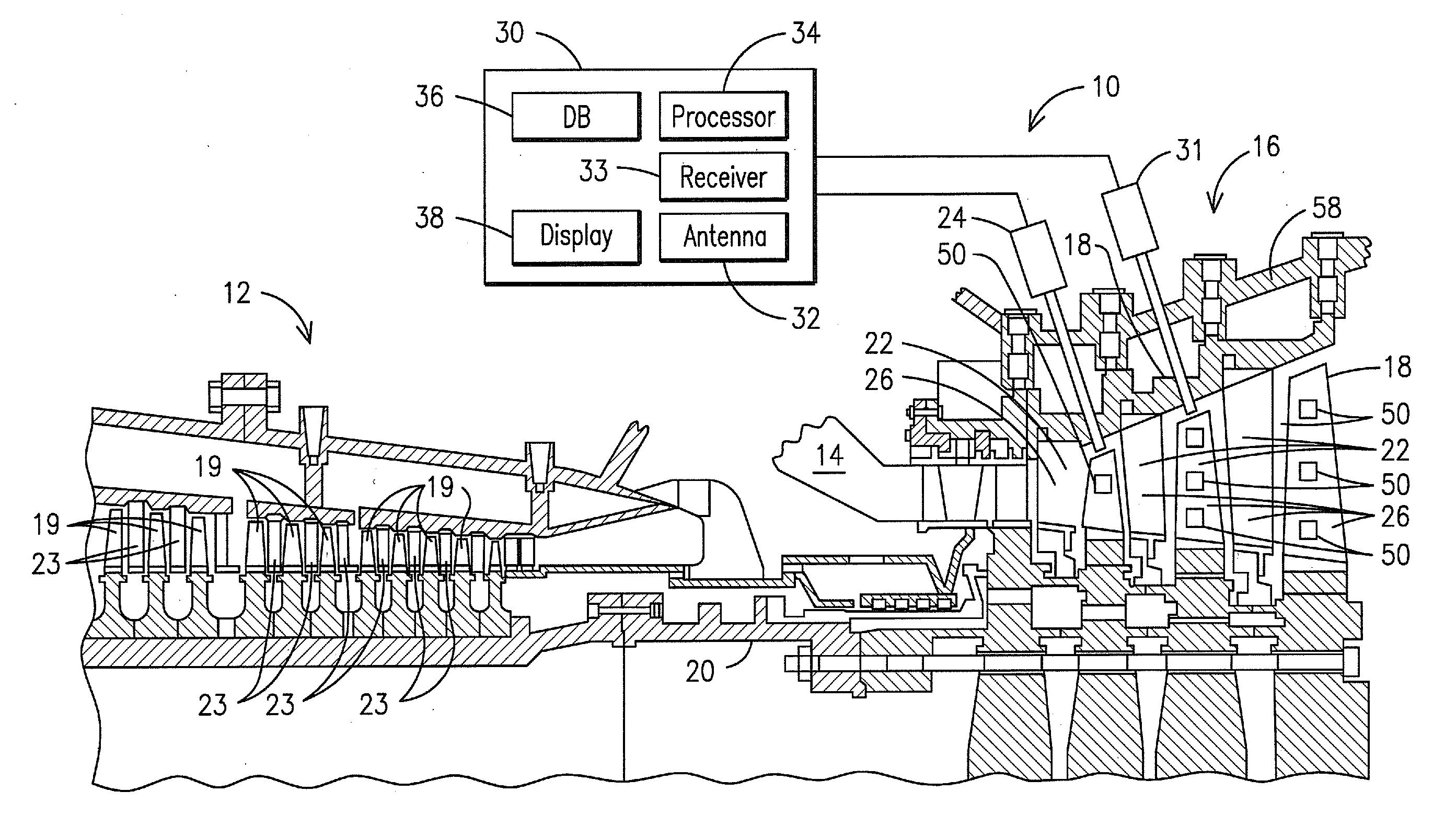 Diagnostic system and method for monitoring operating conditions of components of a turbine machine