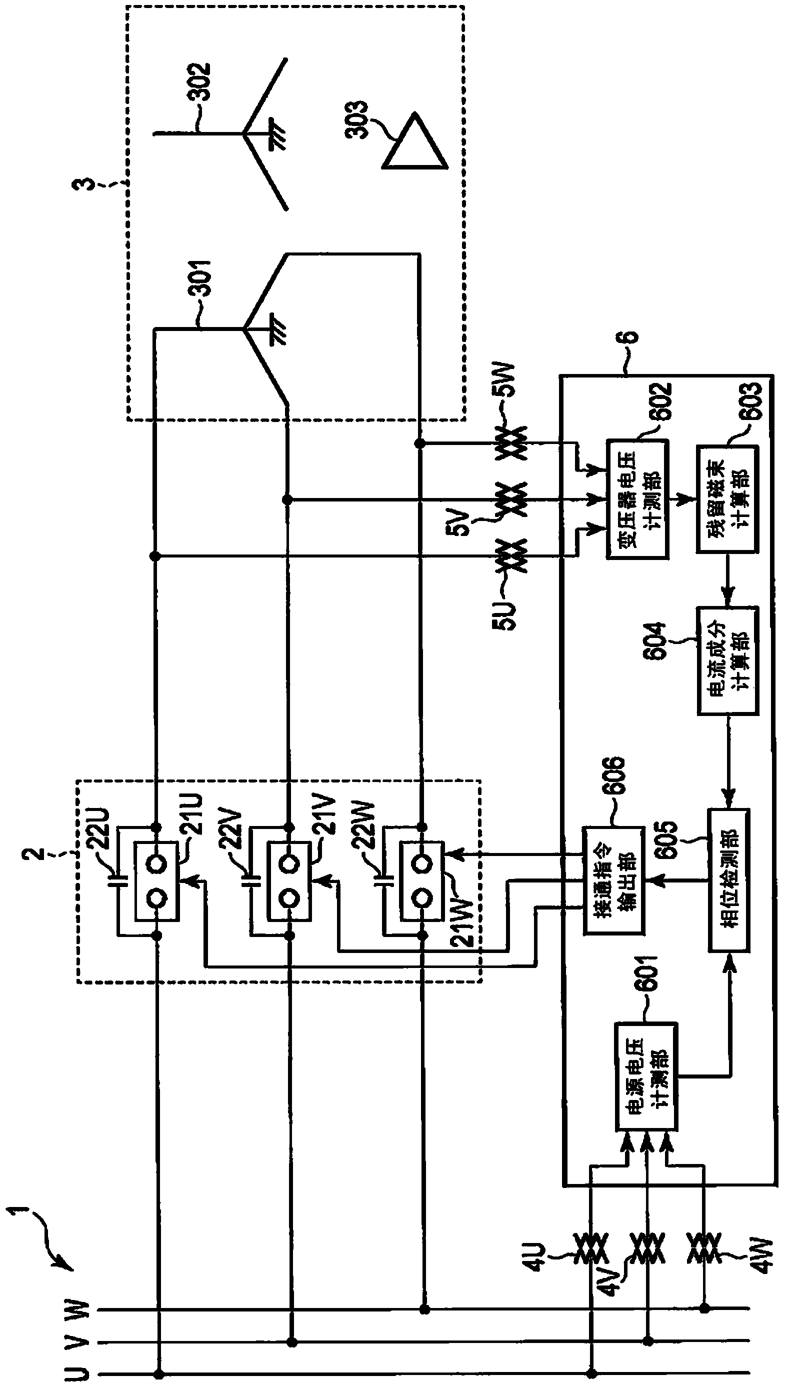 Magnetizing inrush current suppression device
