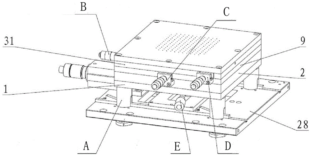 Manual or semi-automatic table three-dimensional adjustment device