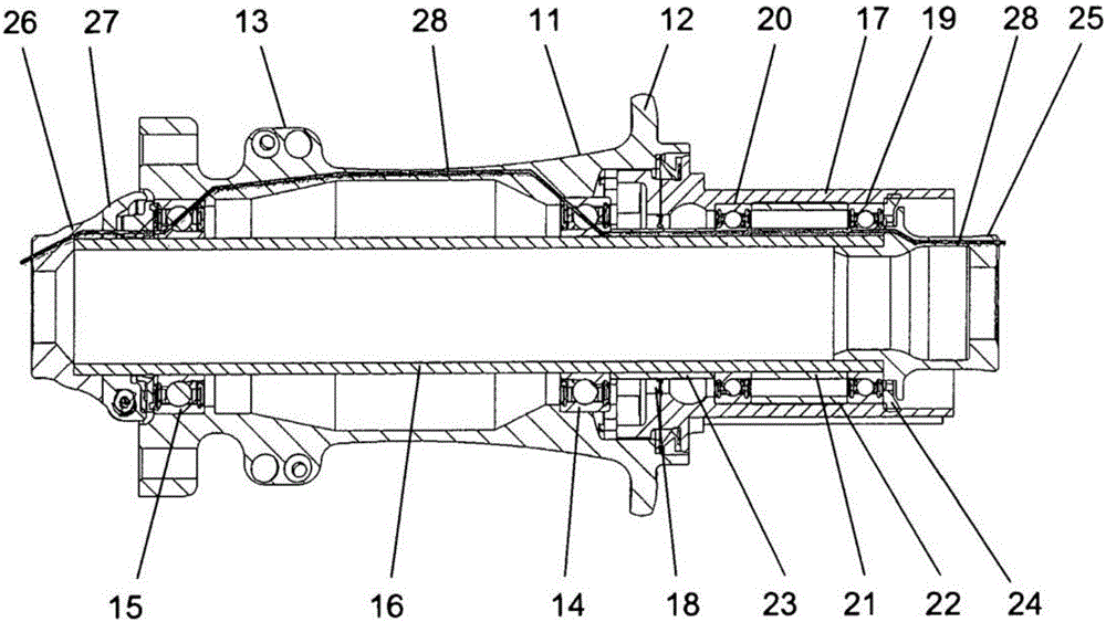 Device for adjusting the bearing play of components that are mounted such that they can rotate coaxially in relation to one another, and assembly of components that are mounted such that they can rotate coaxially in relation to one another