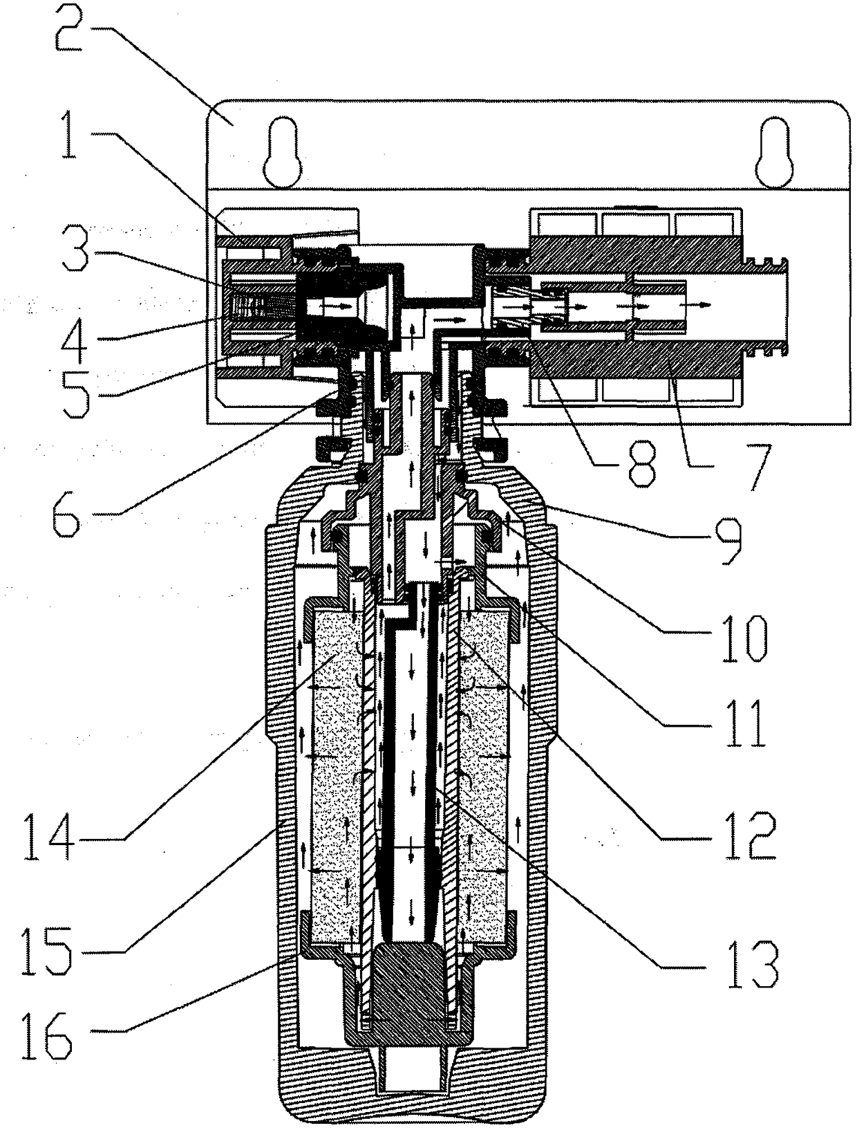 A water purification filter that realizes water inlet at both ends of the membrane module through one-end contact